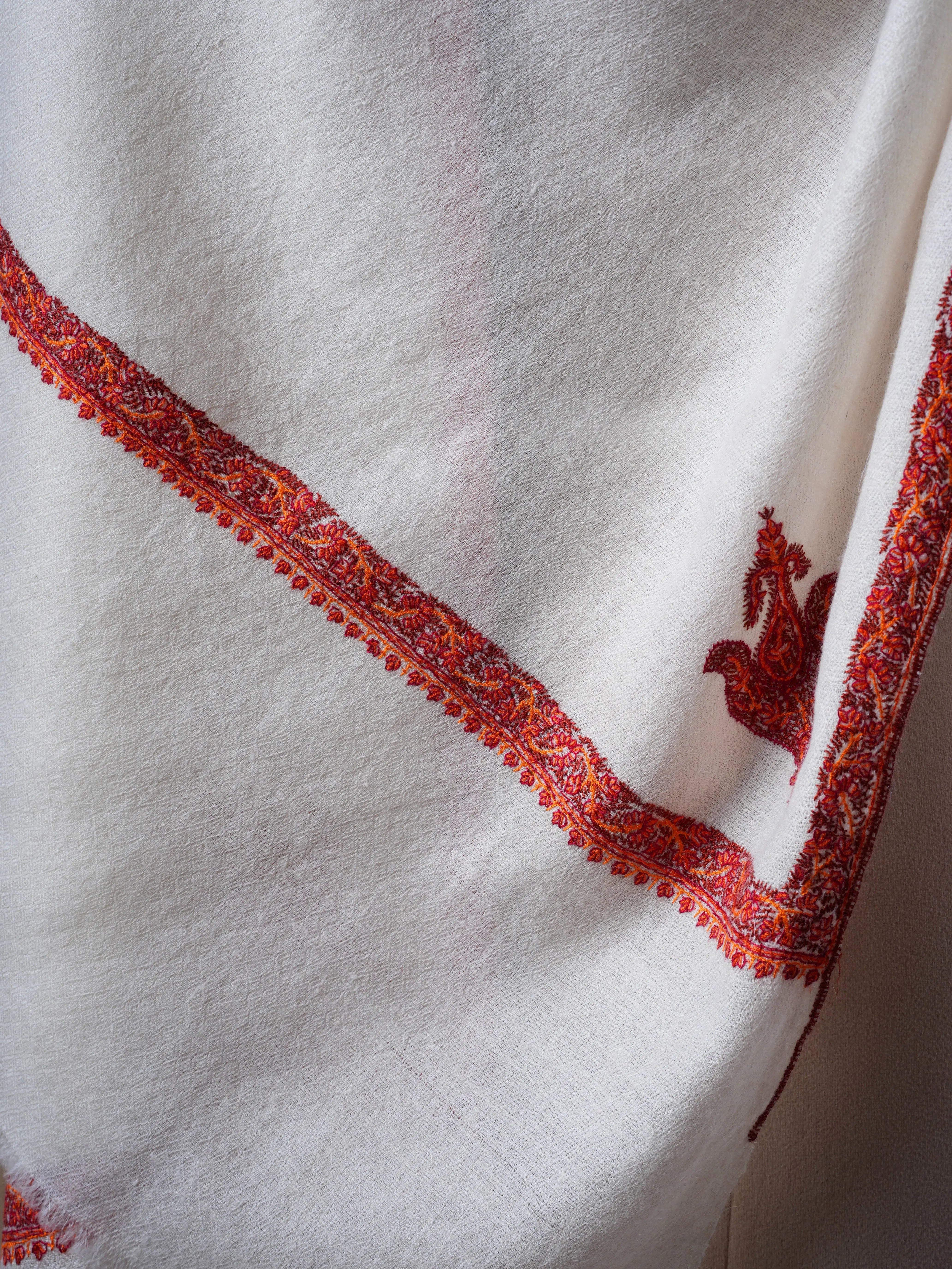 Offwhite Baby Soft Pashmina Scarf with Classic Hashia Embroidery Shahkaar