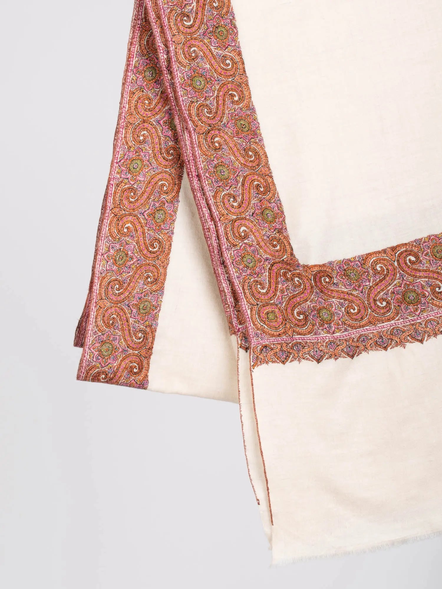 Offwhite Embroidered Cover Up Pashmina Shawl - MISHAWAKA Shahkaar