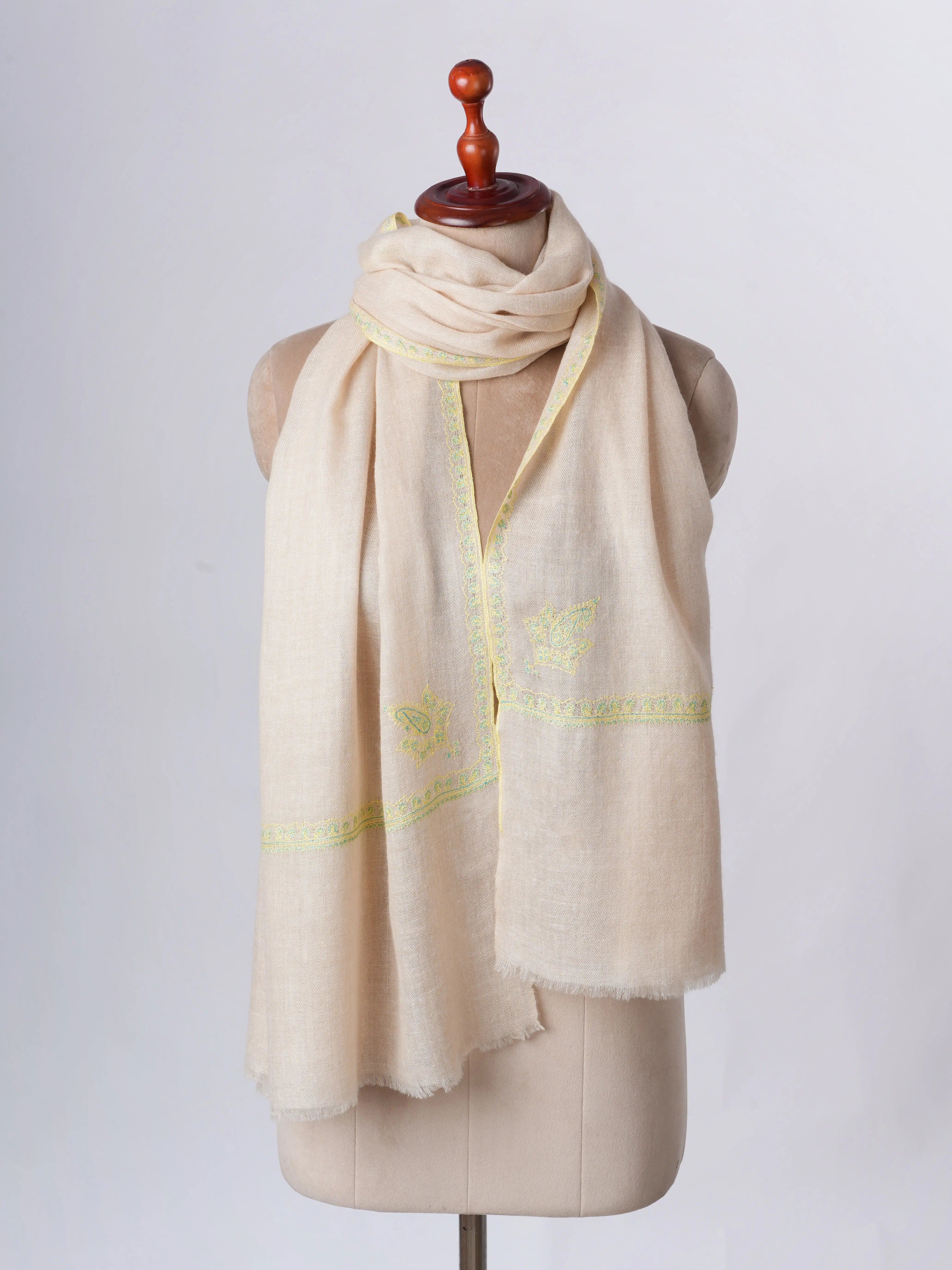 Offwhite Sustainable Cashmere Scarf with Hashia Embroidery – Ethically Made Shahkaar