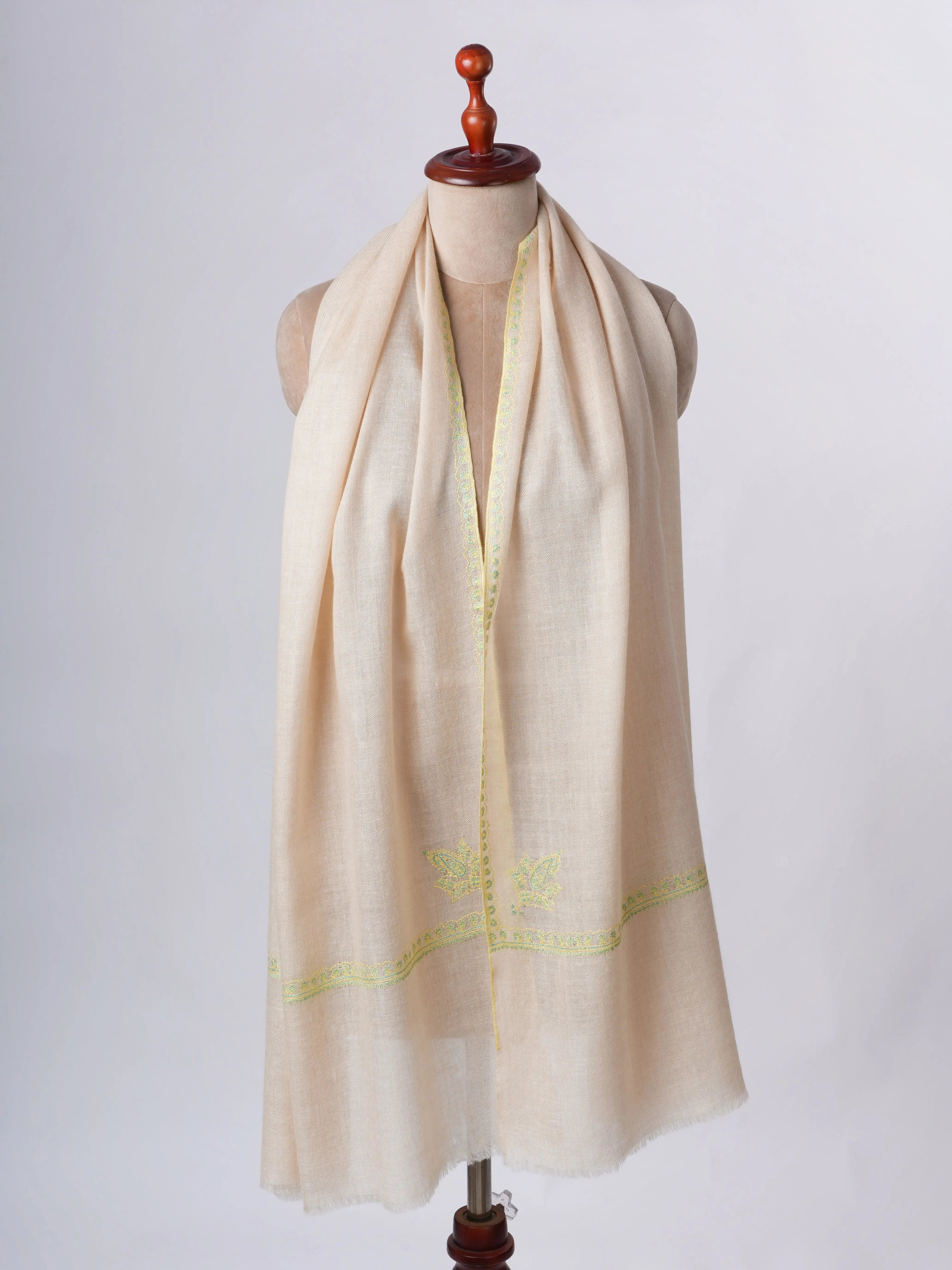 Offwhite Sustainable Cashmere Scarf with Hashia Embroidery – Ethically Made Shahkaar