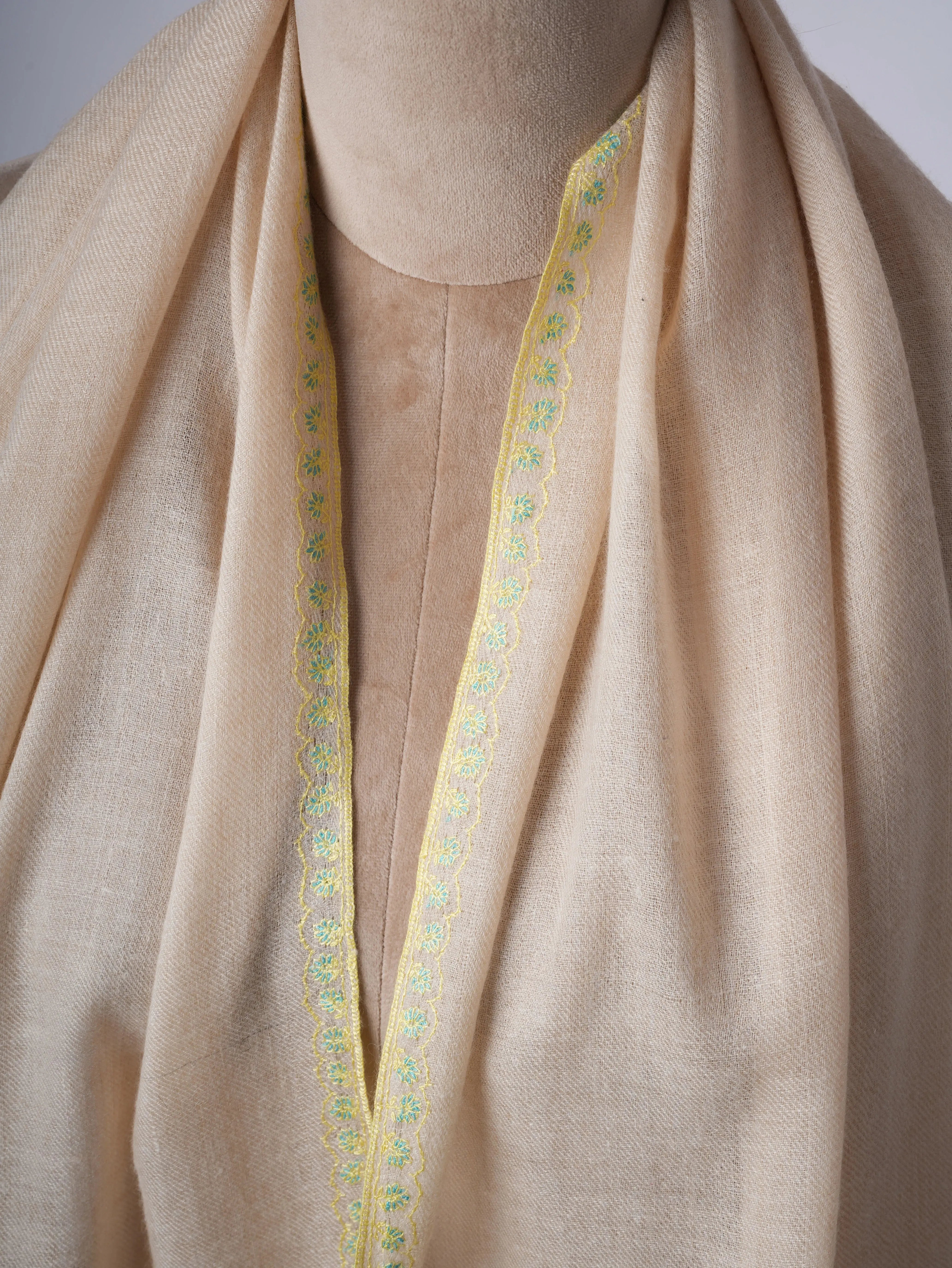 Offwhite Sustainable Cashmere Scarf with Hashia Embroidery – Ethically Made Shahkaar