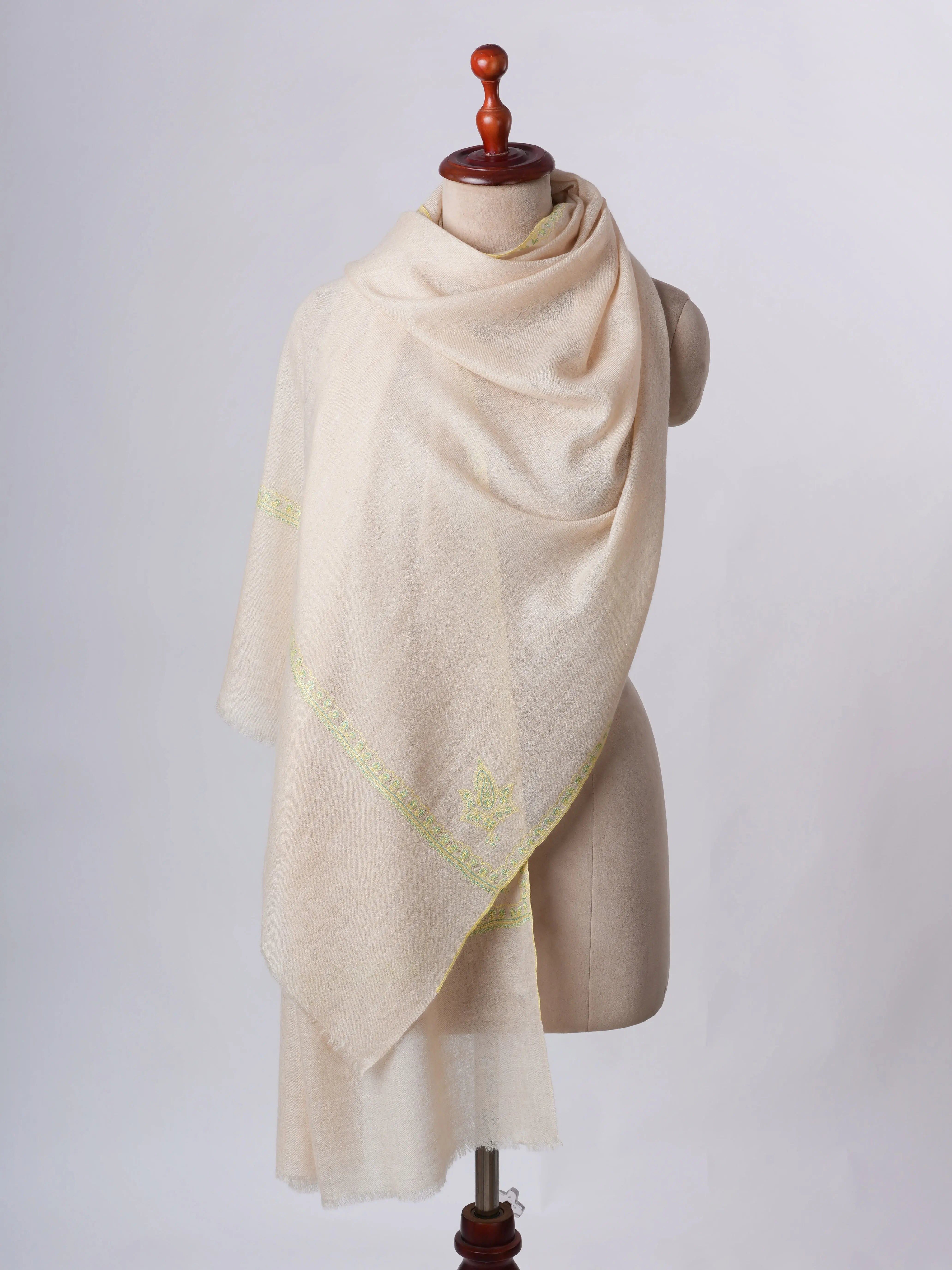 Offwhite Sustainable Cashmere Scarf with Hashia Embroidery – Ethically Made Shahkaar