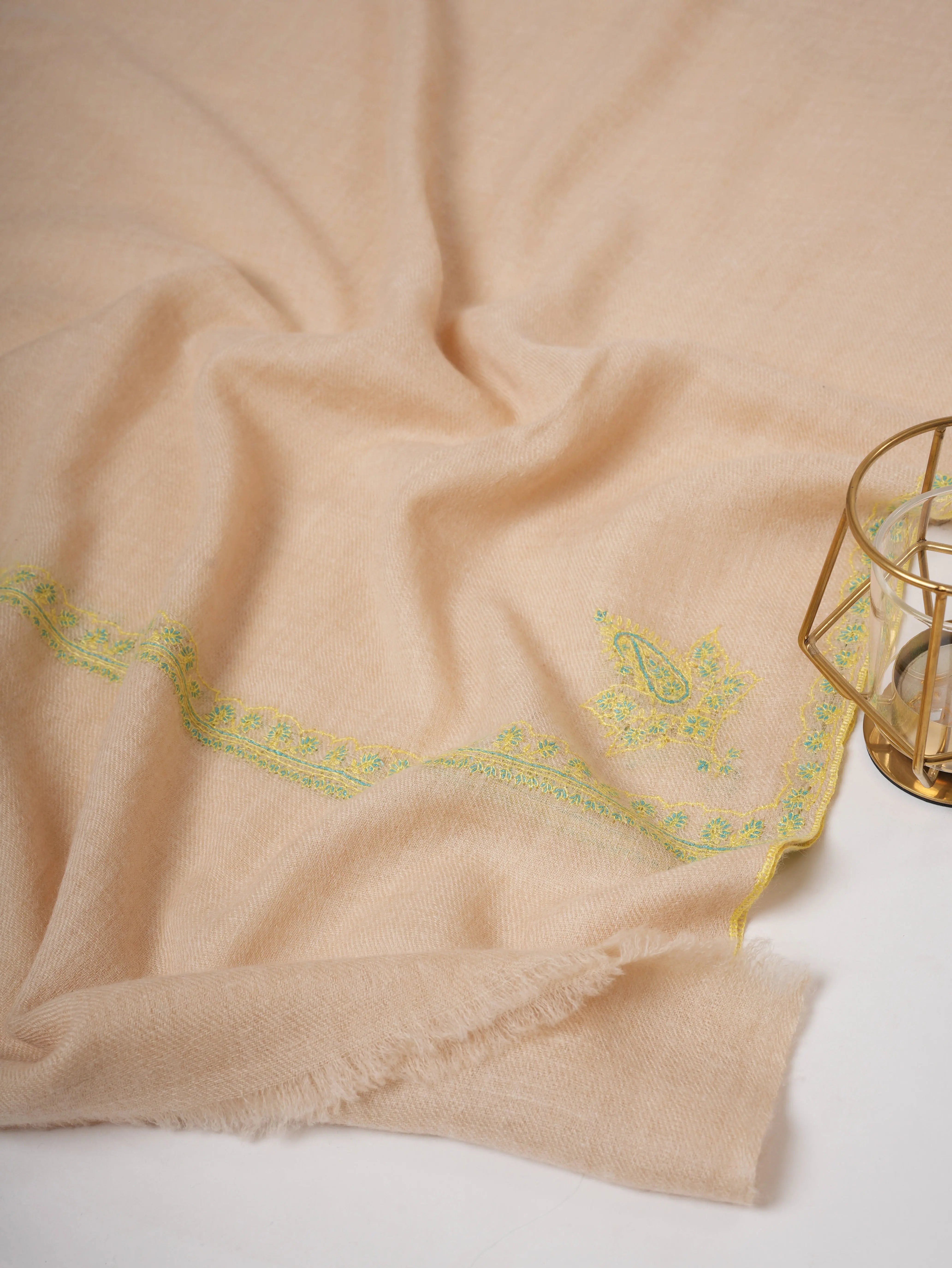 Offwhite Sustainable Cashmere Scarf with Hashia Embroidery – Ethically Made Shahkaar