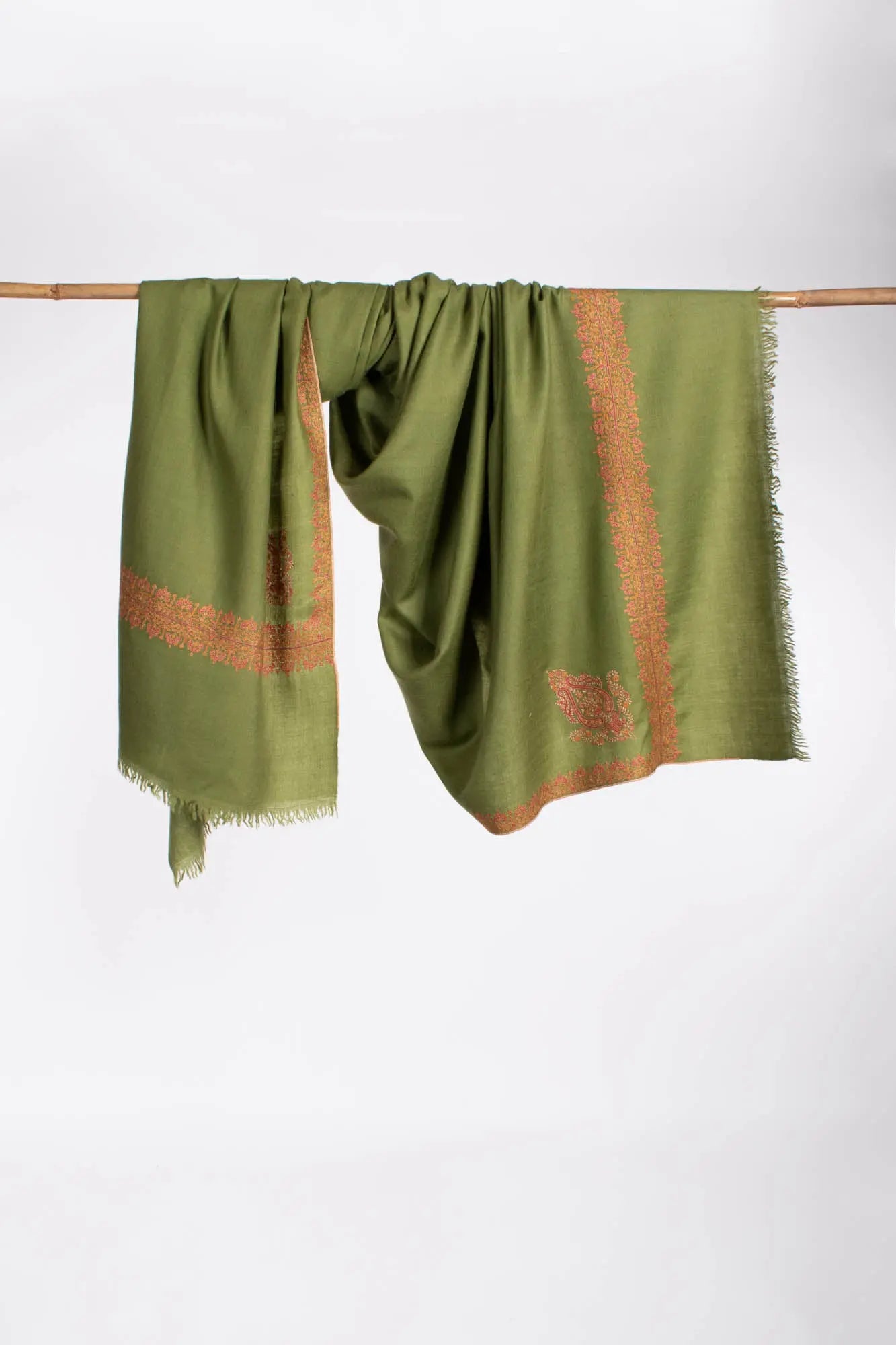 Olive Green Neemdaur Beautiful Luxury Cashmere Wrap - IDAHO Shahkaar