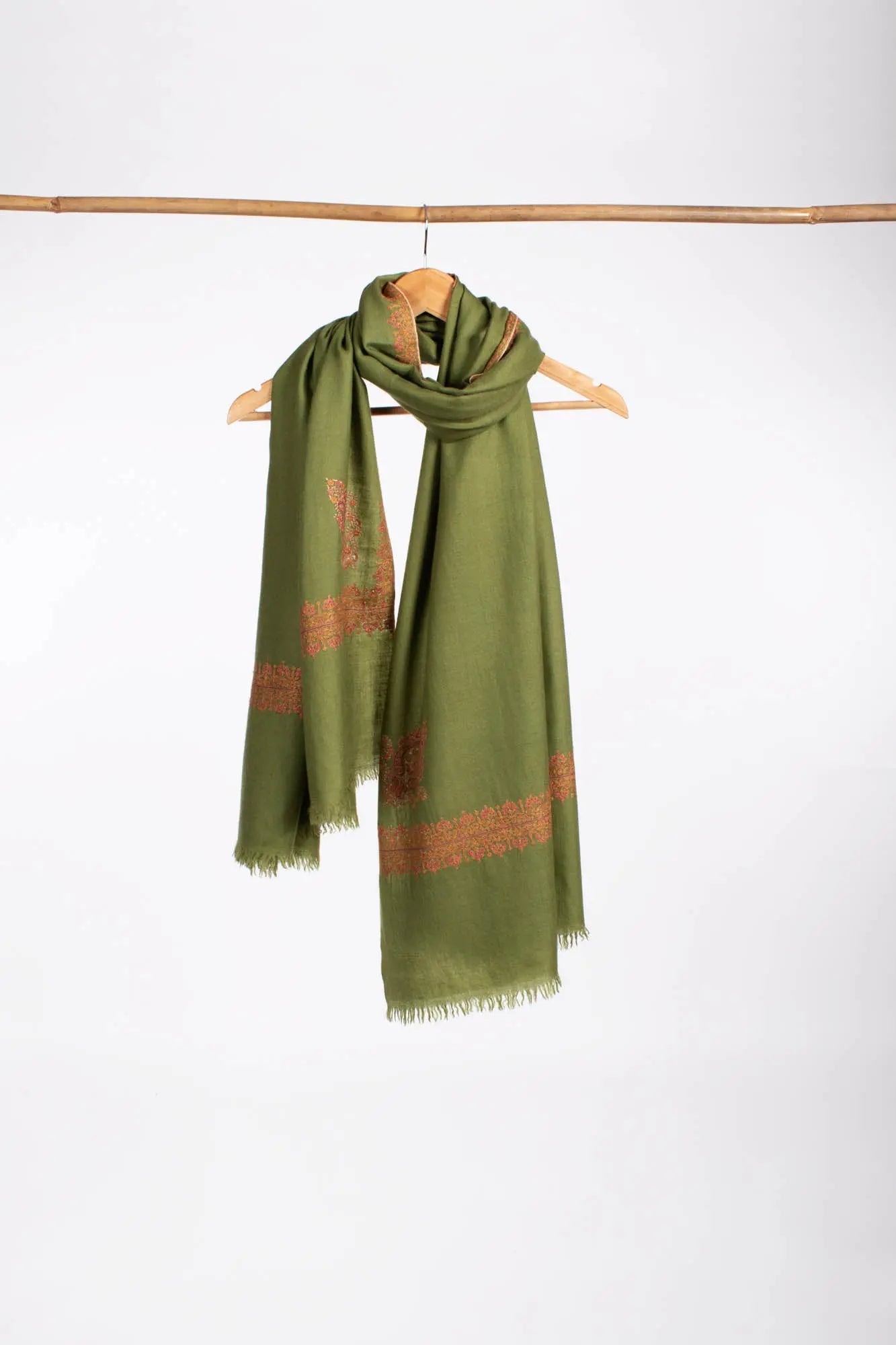 Olive Green Neemdaur Beautiful Luxury Cashmere Wrap - IDAHO Shahkaar