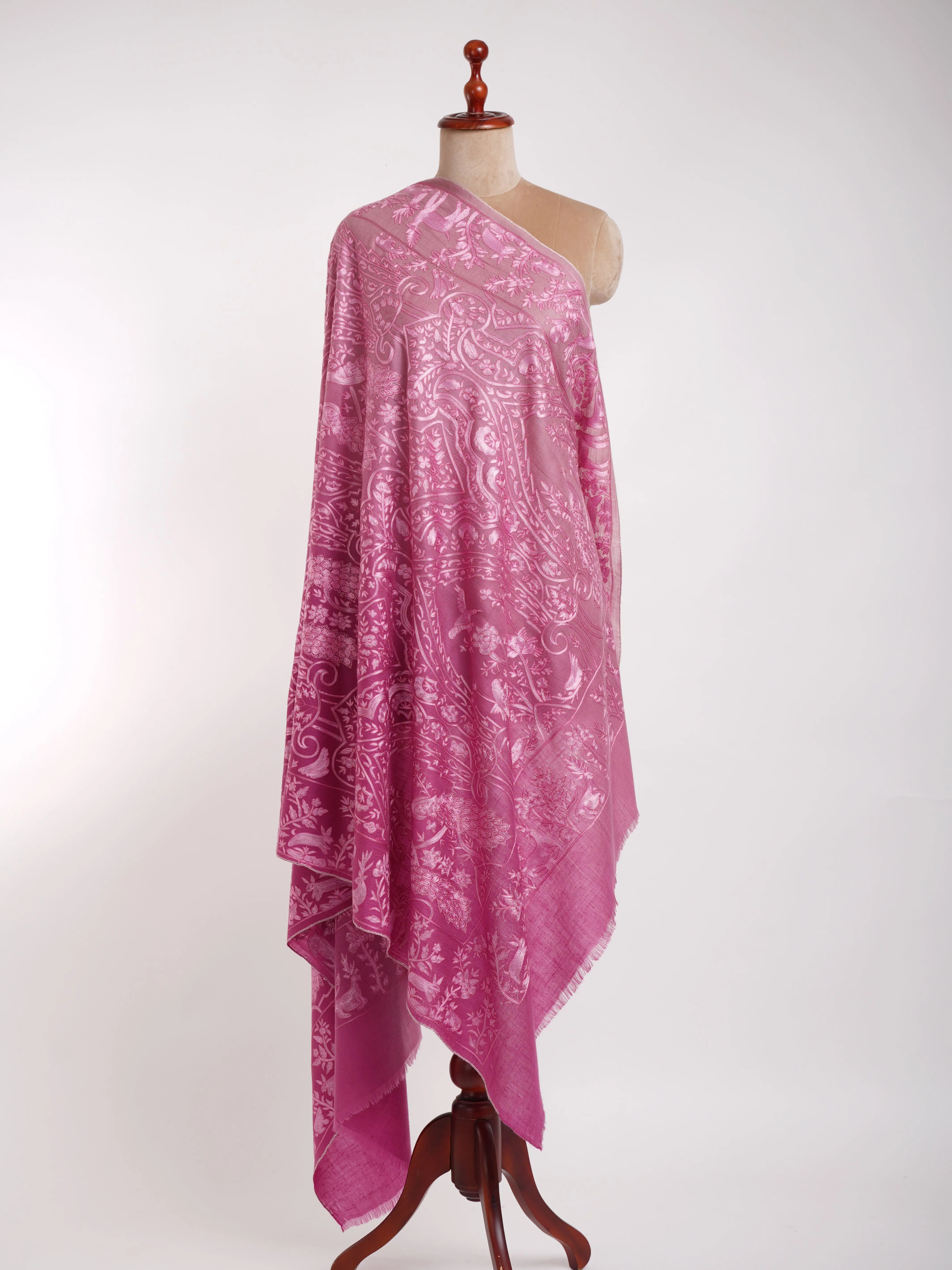 Ombre Hand Hook Embroidered Pashmina Shawl Beetroot Purple Shahkaar