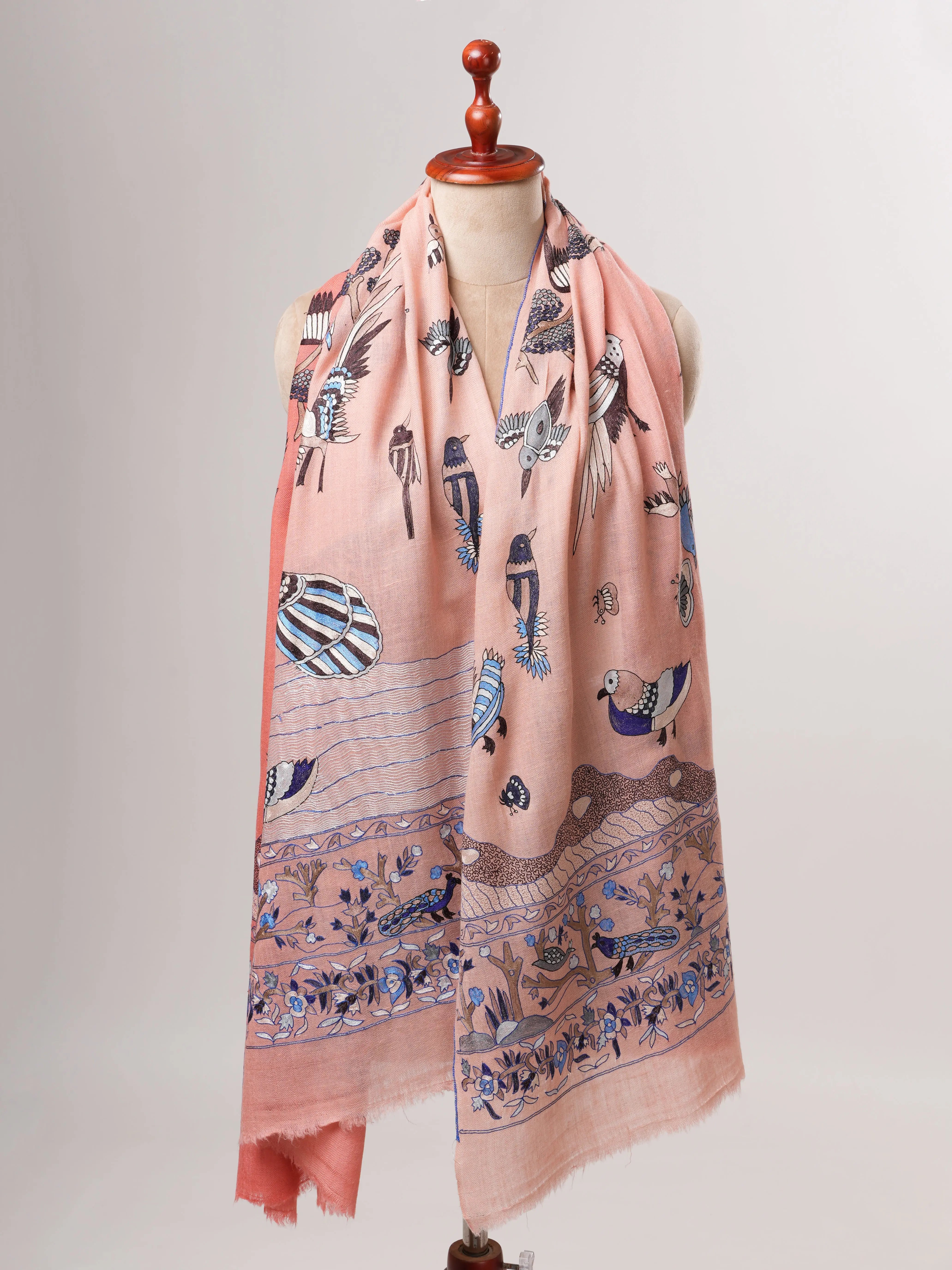 Ombré Hand Woven Pure Pashmina Shawl with Hand Hook Embroidery Shahkaar