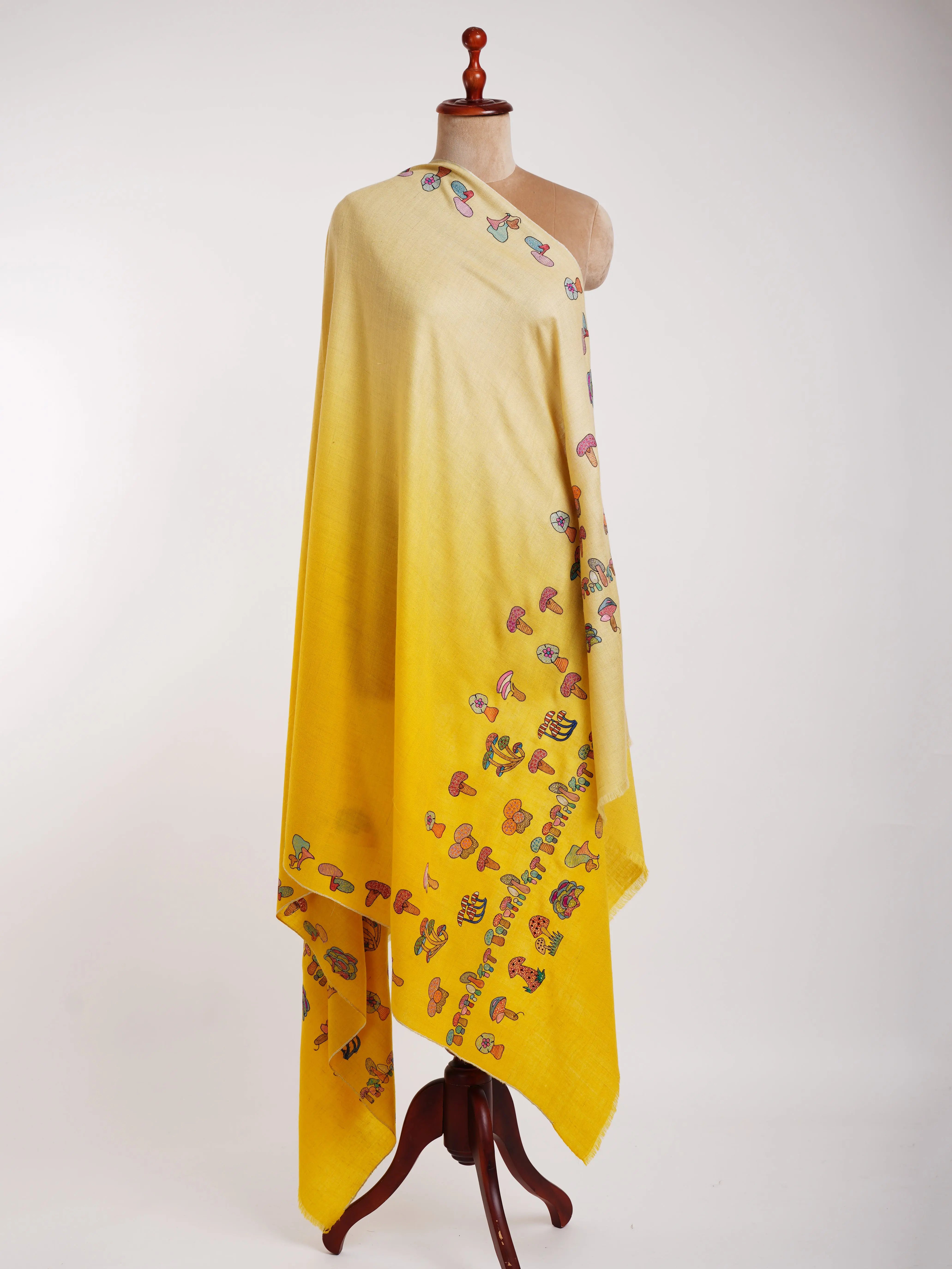 Ombre Happy Mushrooms Embroidered Pashmina Shawl Shahkaar