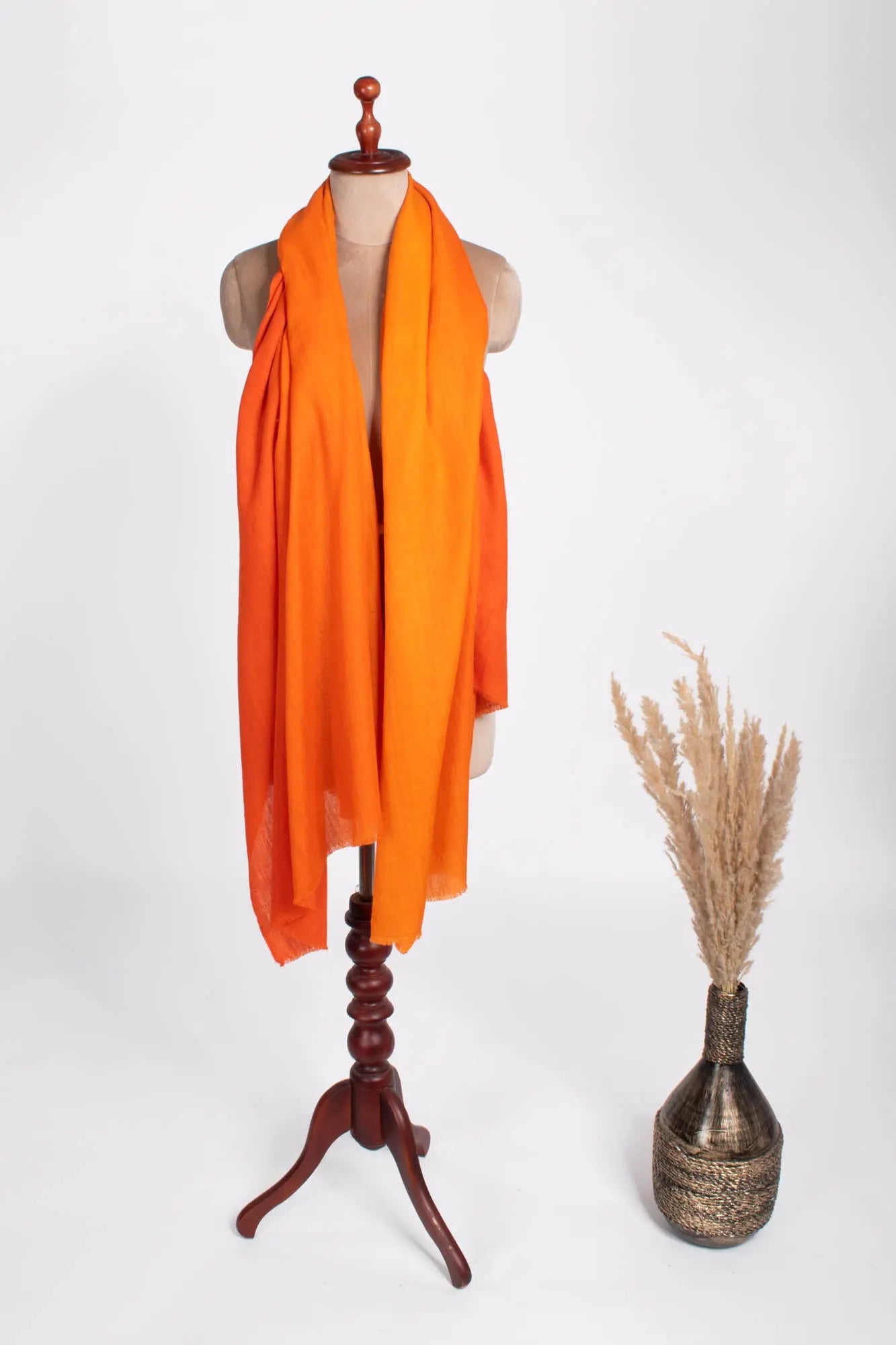 Orange Ombré Two Shades Indian Handloom Pashmina Shawl Shahkaar