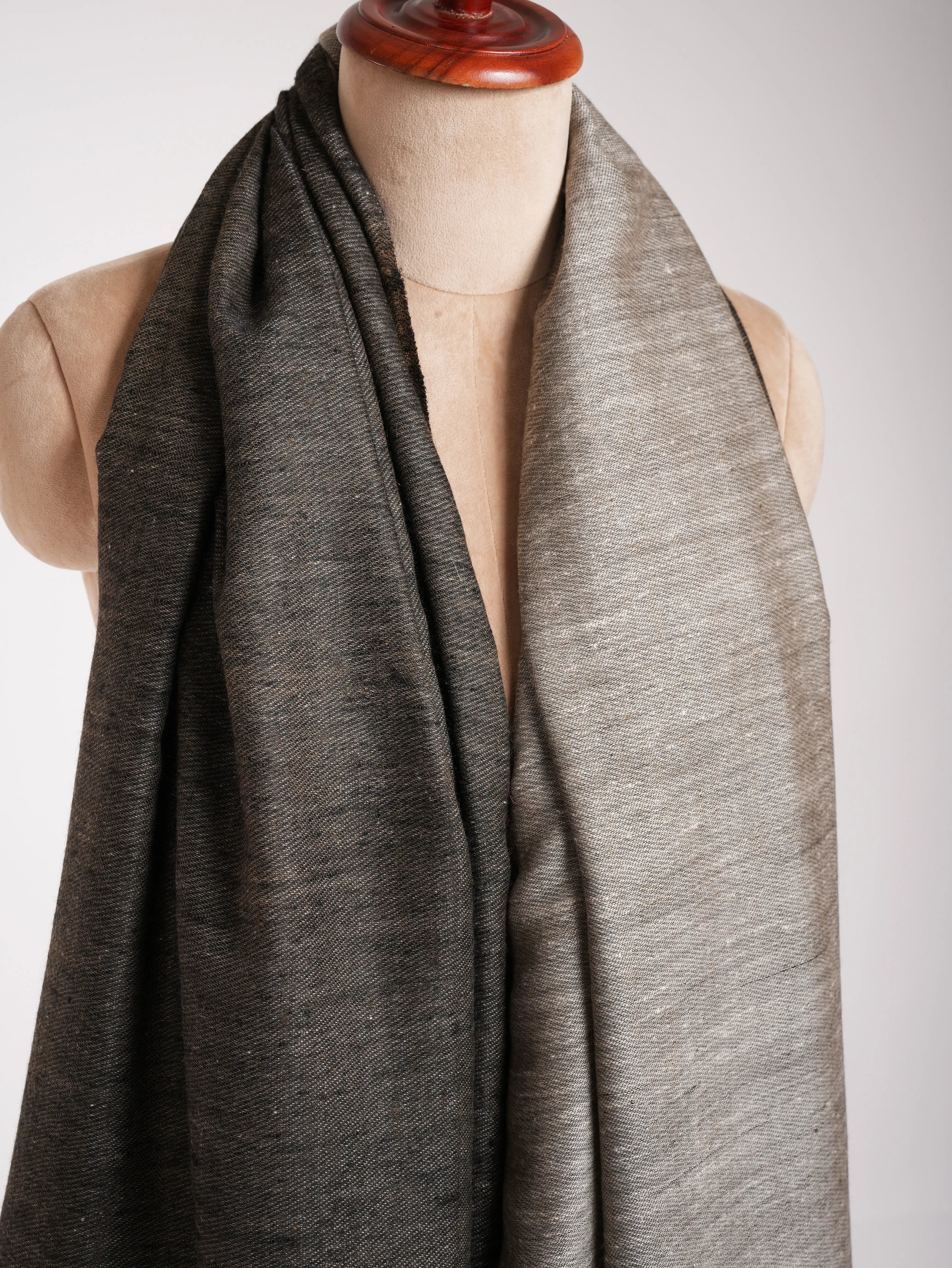 Oversized Black and Ivory Handwoven Dorukha Pashmina Shawl Shahkaar