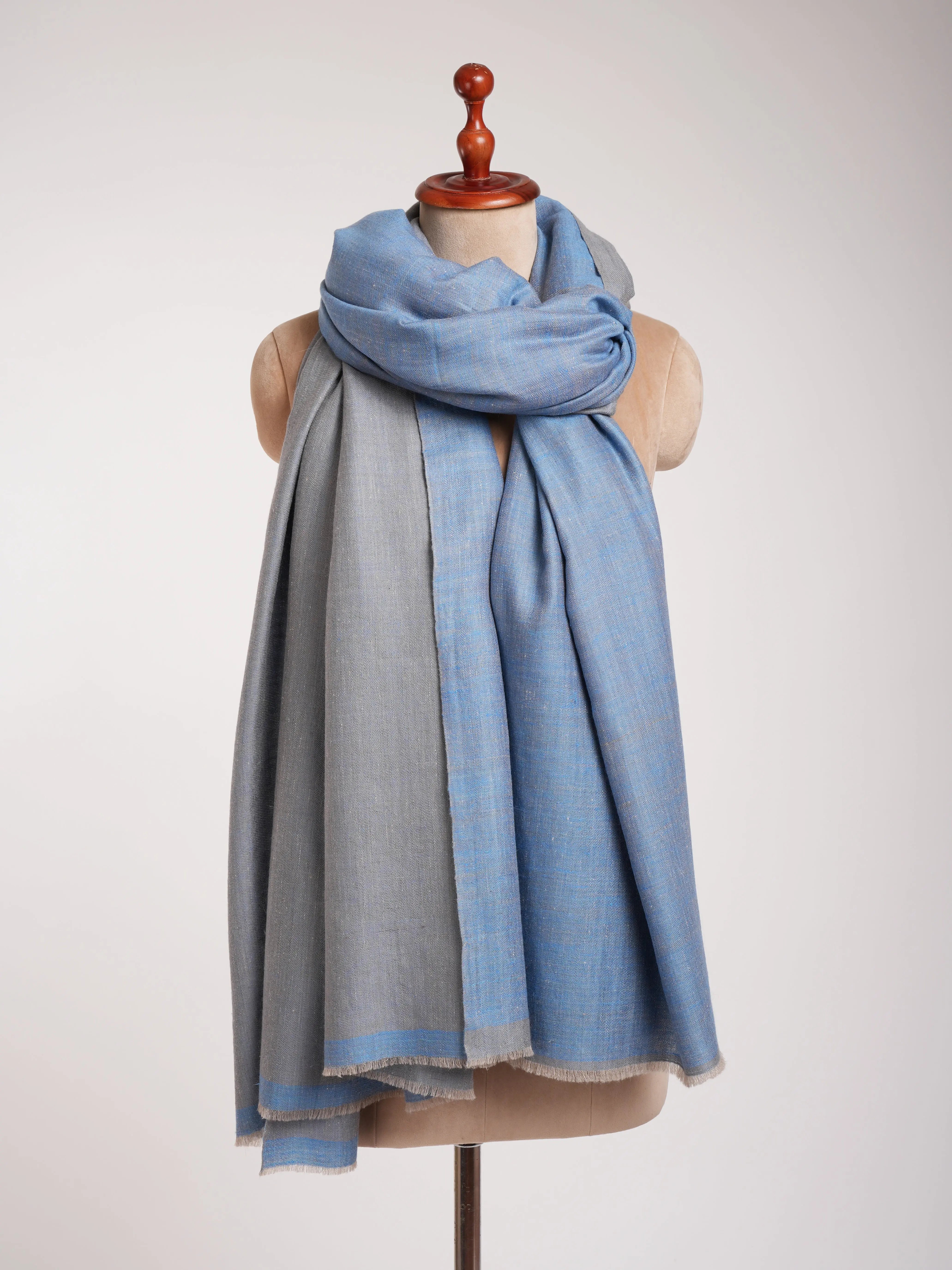 Oversized Blue Dorukha Handloomed Pashmina Wrap Shahkaar