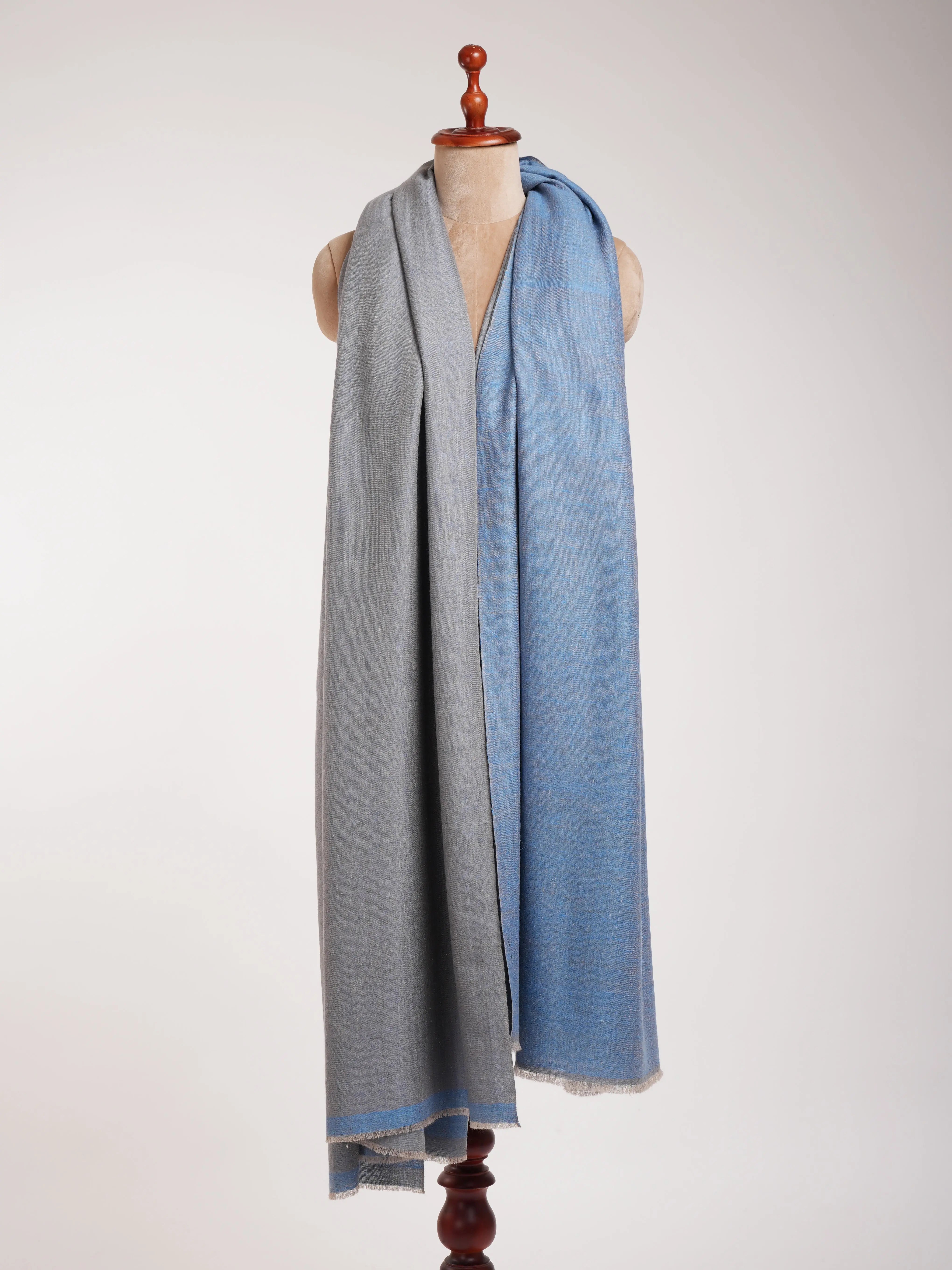 Oversized Blue Dorukha Handloomed Pashmina Wrap Shahkaar