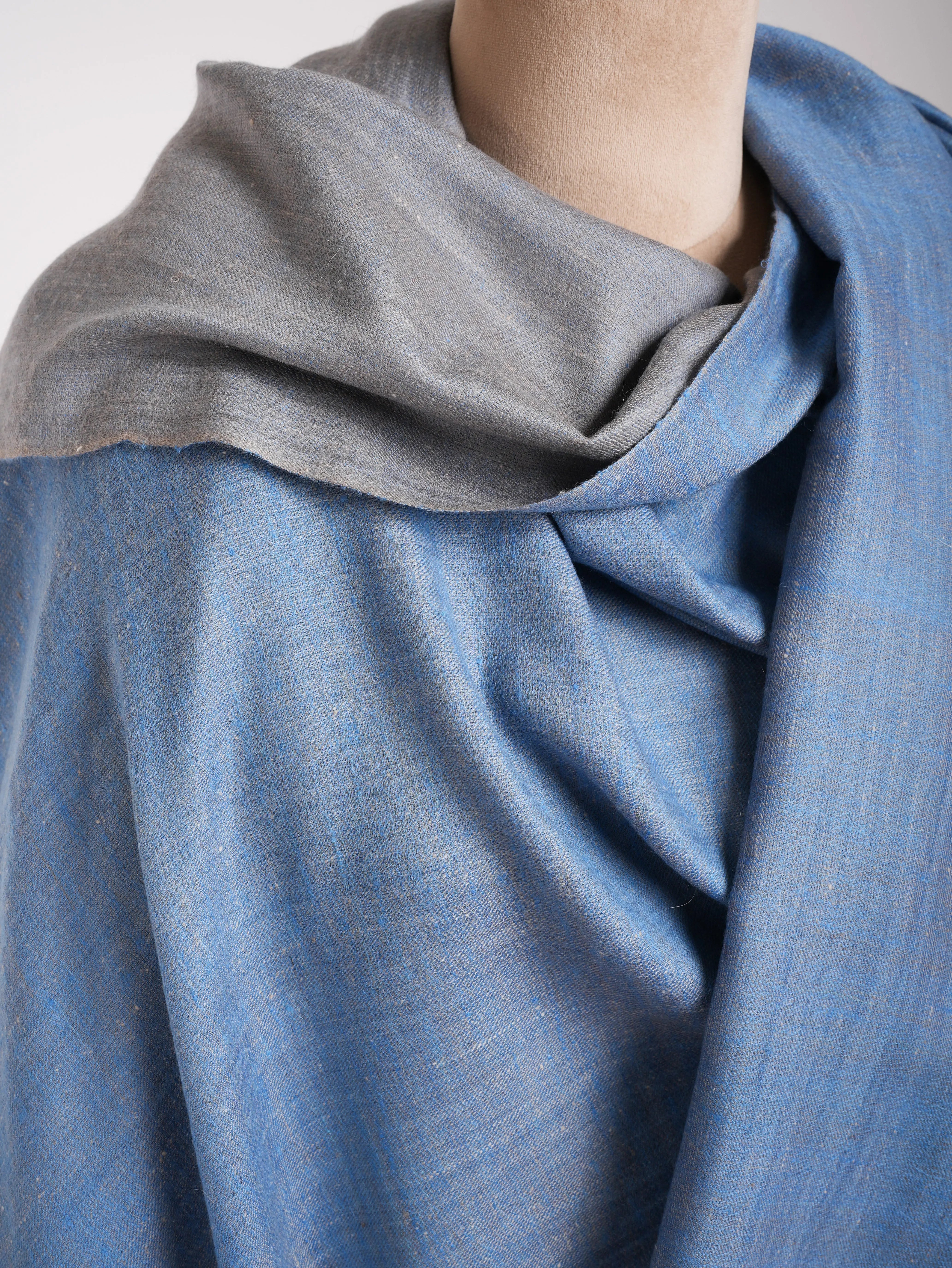 Oversized Blue Dorukha Handloomed Pashmina Wrap Shahkaar
