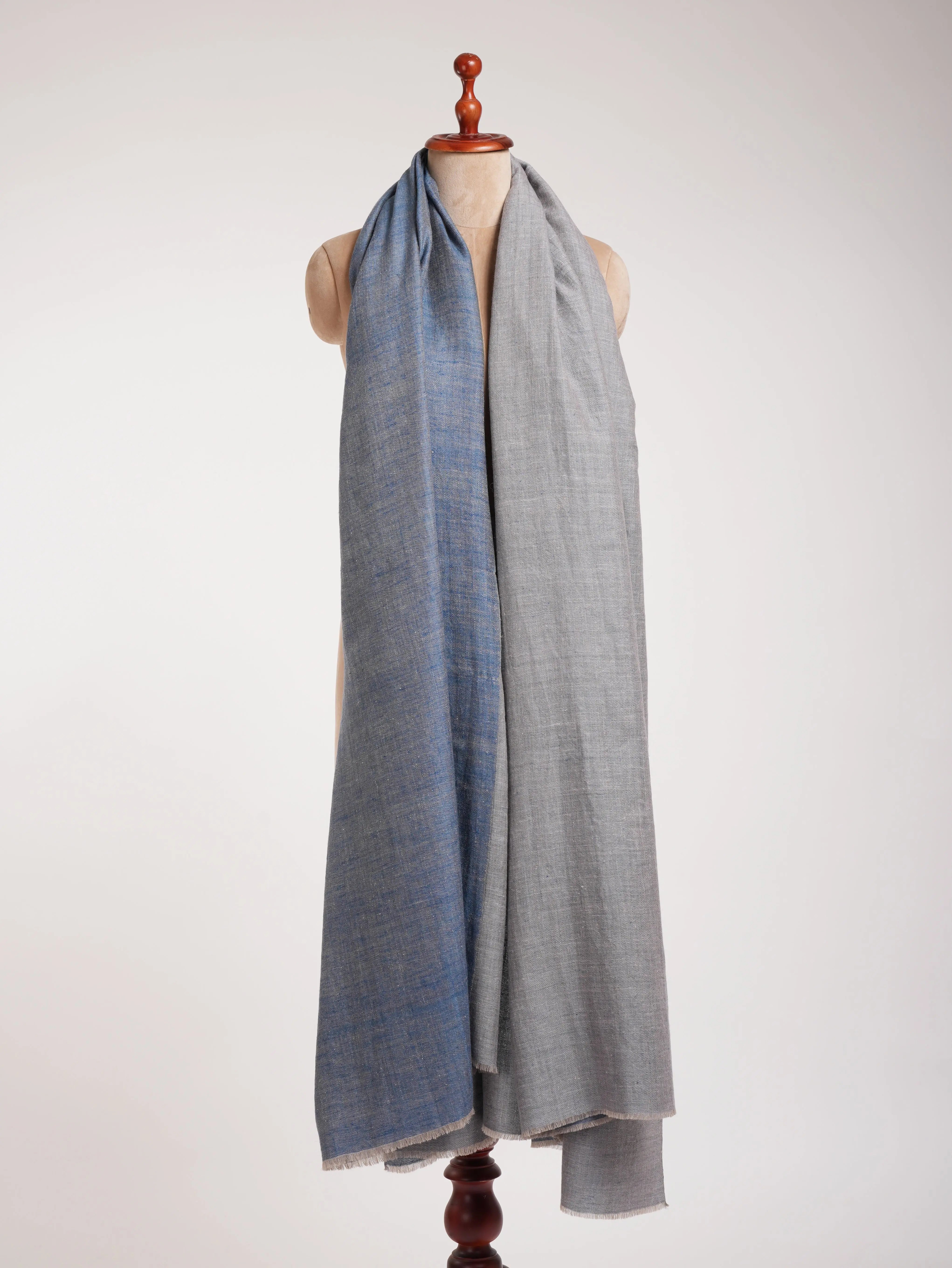 Oversized Dorukha Blue Ivory Pashmina Wrap Shahkaar
