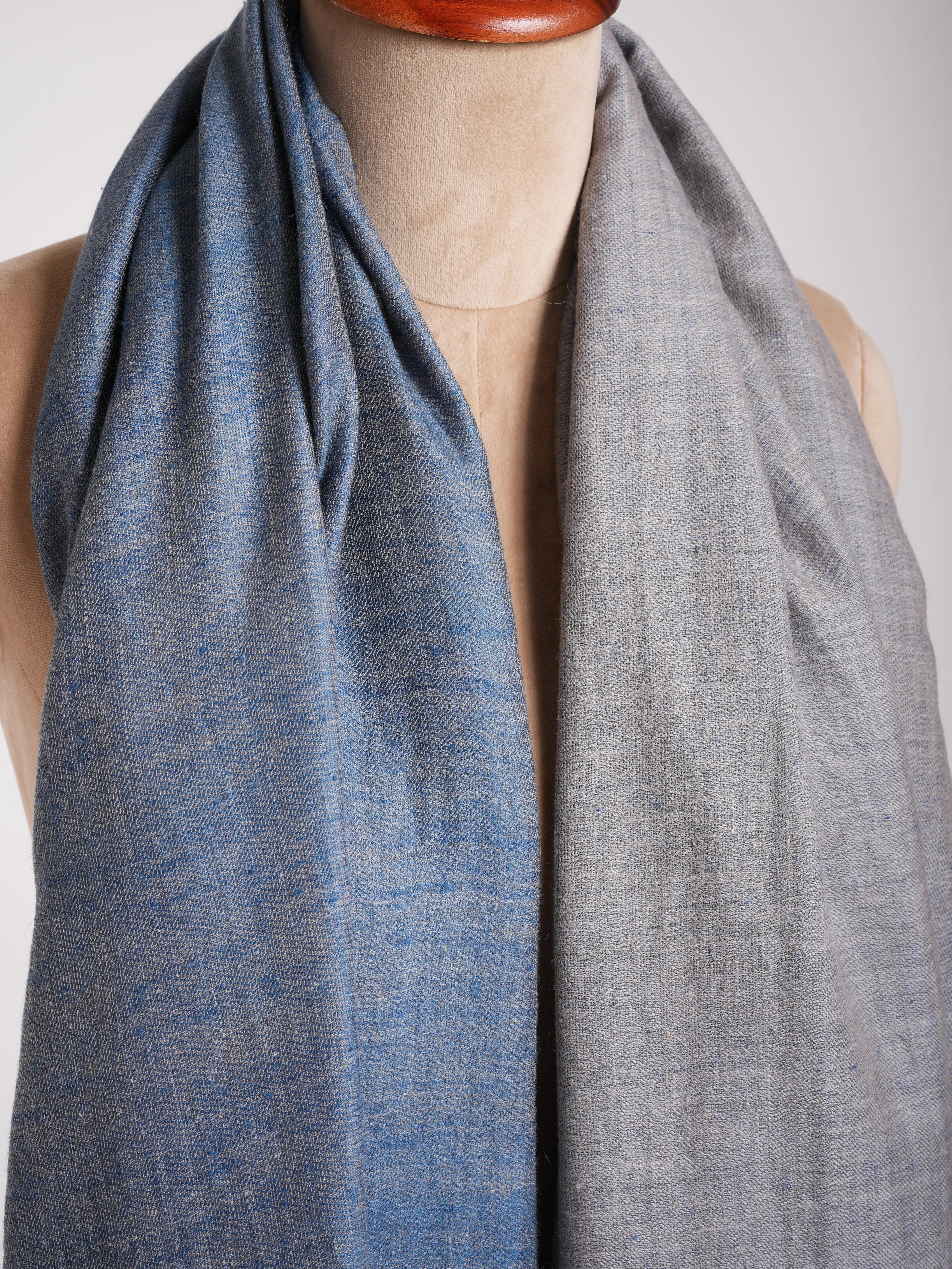 Oversized Dorukha Blue Ivory Pashmina Wrap Shahkaar