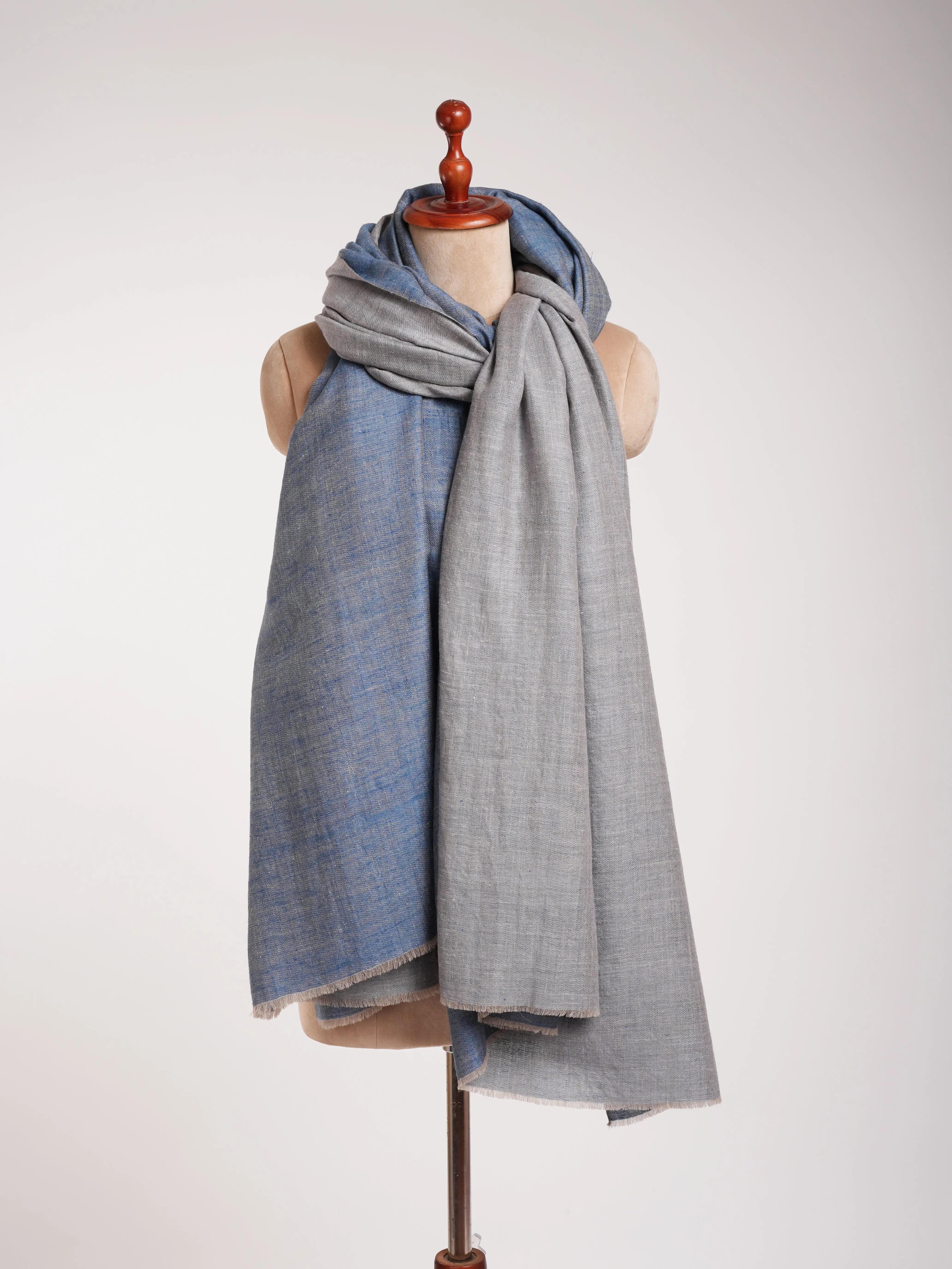 Oversized Dorukha Blue Ivory Pashmina Wrap Shahkaar