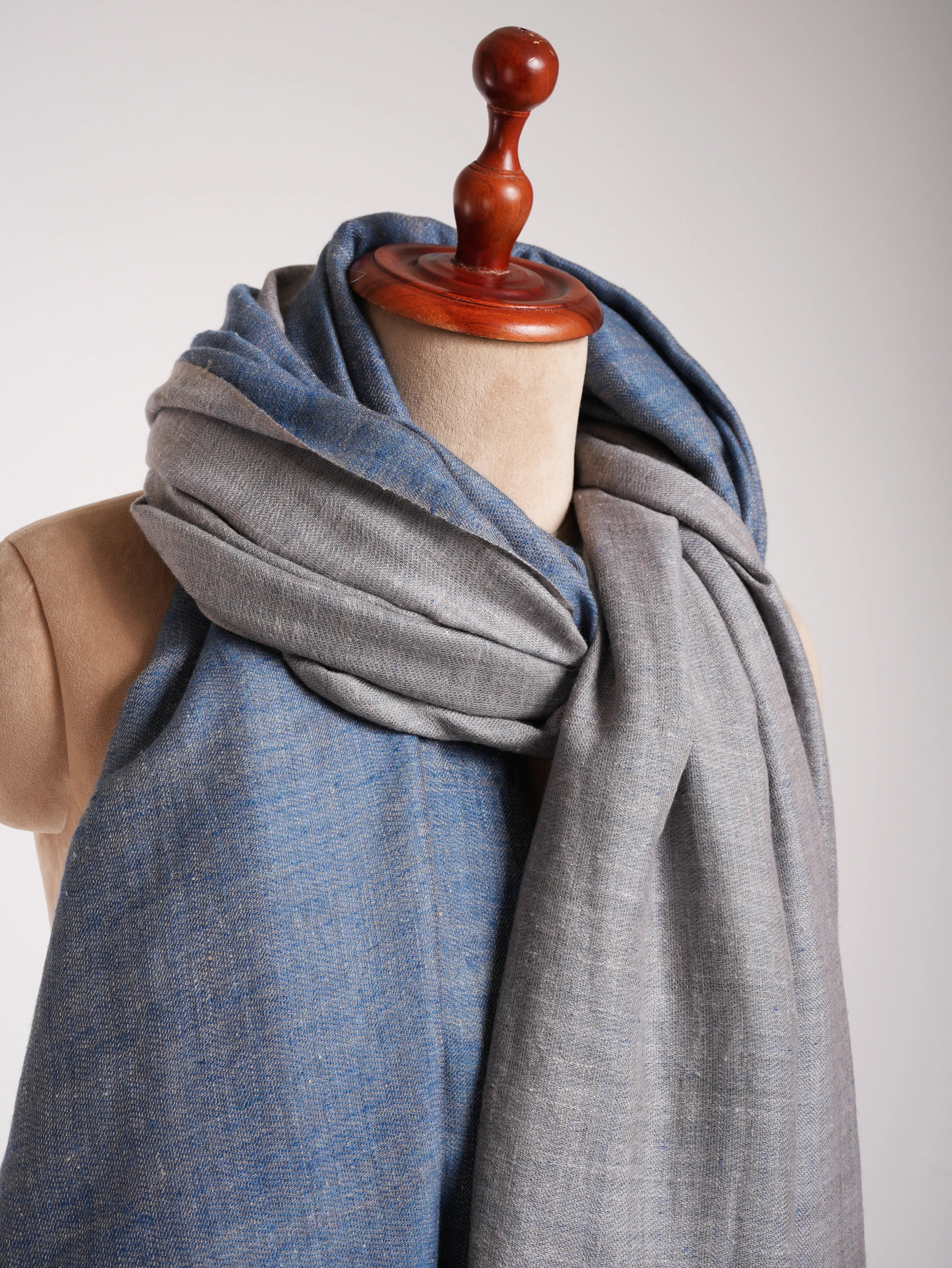 Oversized Dorukha Blue Ivory Pashmina Wrap Shahkaar