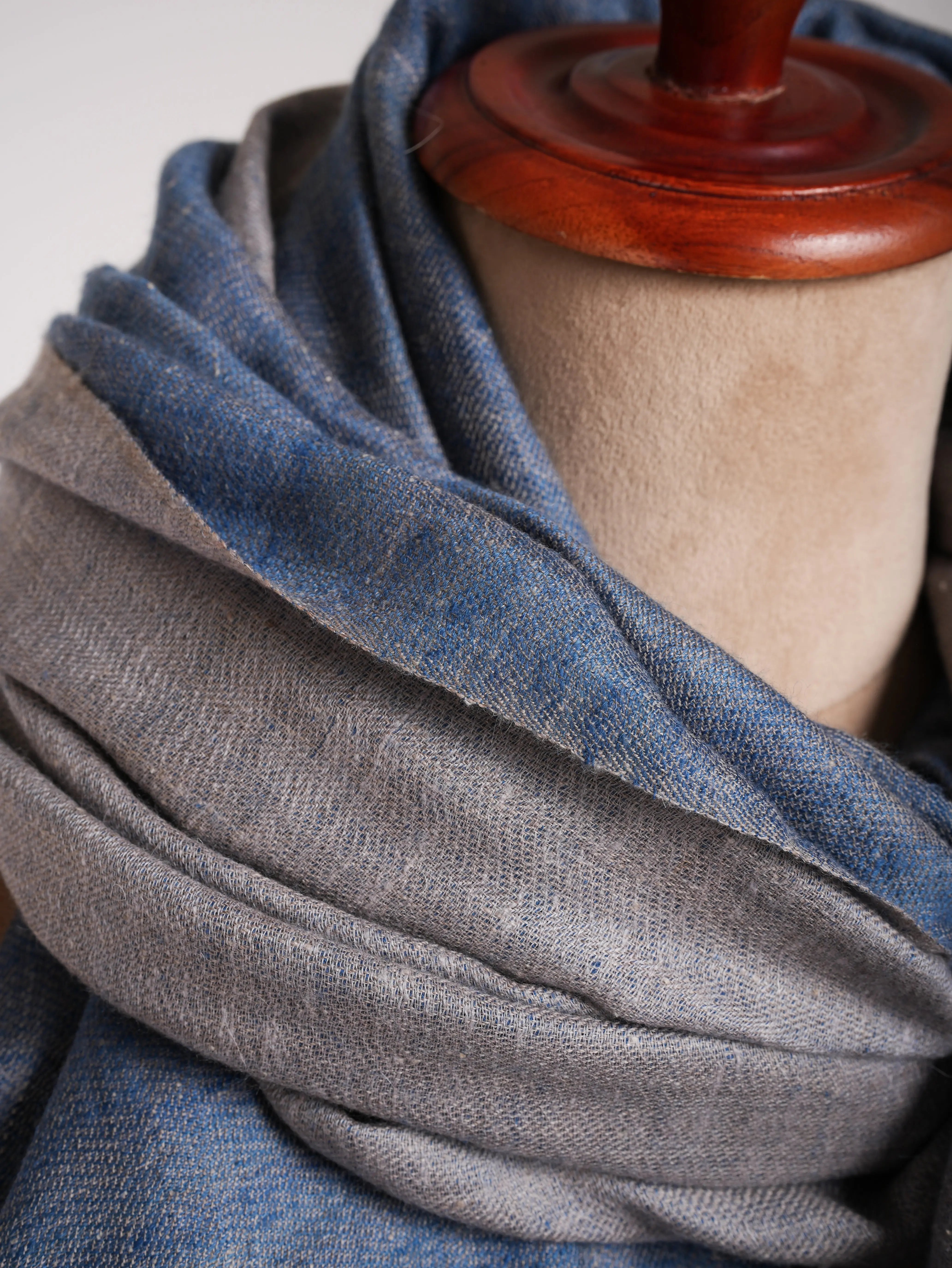 Oversized Dorukha Blue Ivory Pashmina Wrap Shahkaar