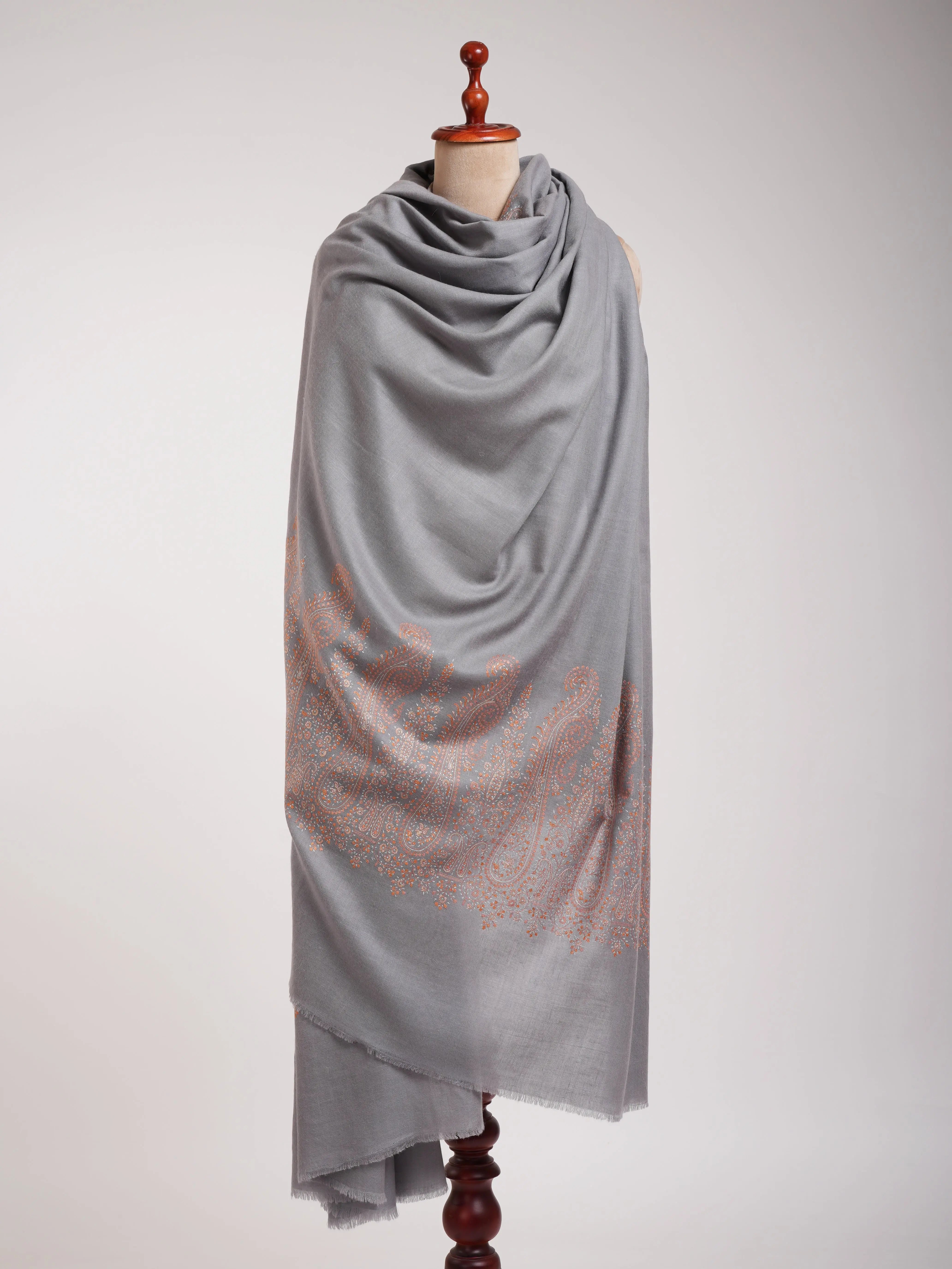 Oversized Grey Pashmina with Kashmiri Sozni Embroidery Shahkaar