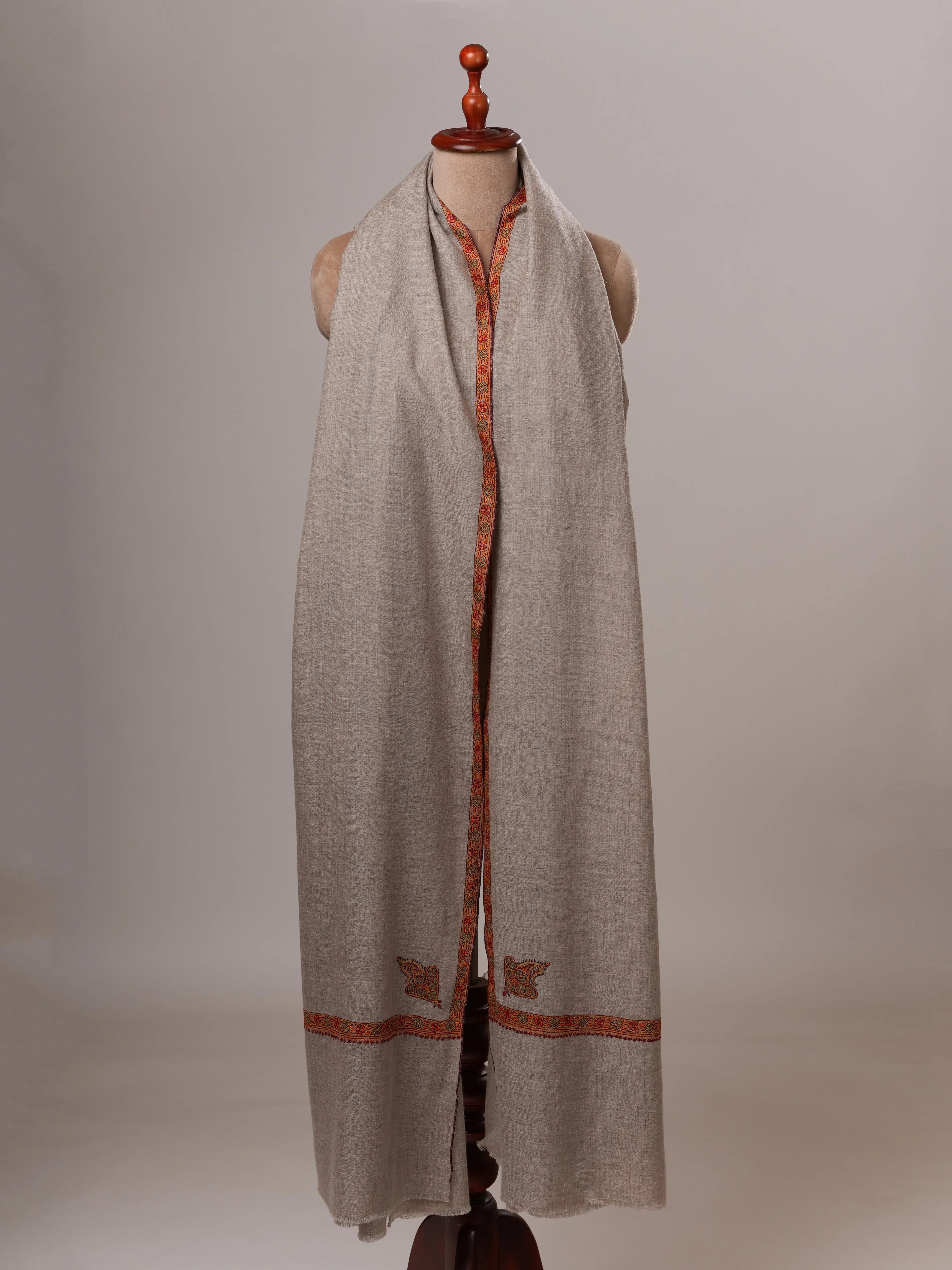Oversized Handwoven Lightweight Pure Pashmina Shawl with Hashia Embroidery Shahkaar