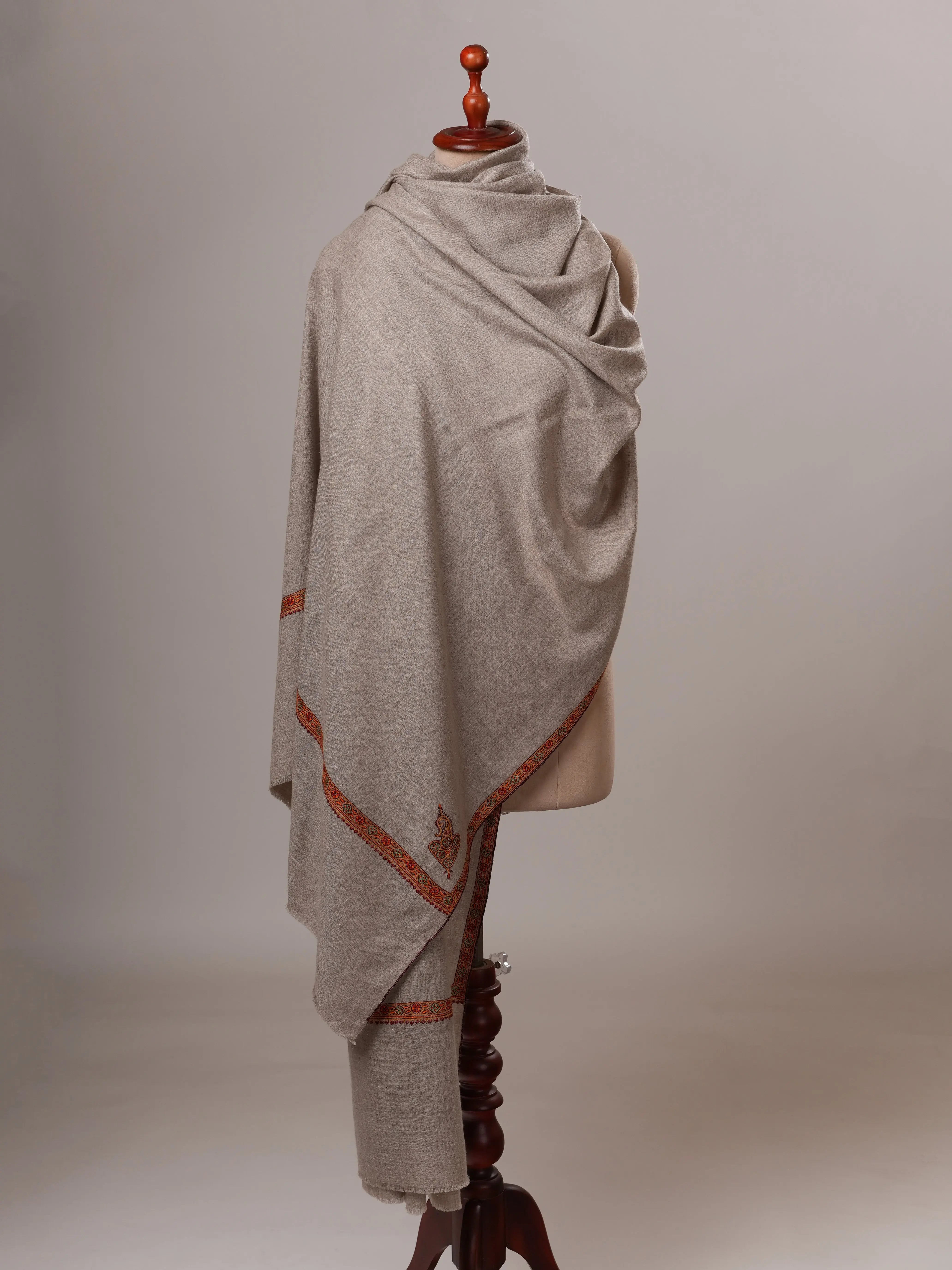 Oversized Handwoven Lightweight Pure Pashmina Shawl with Hashia Embroidery Shahkaar