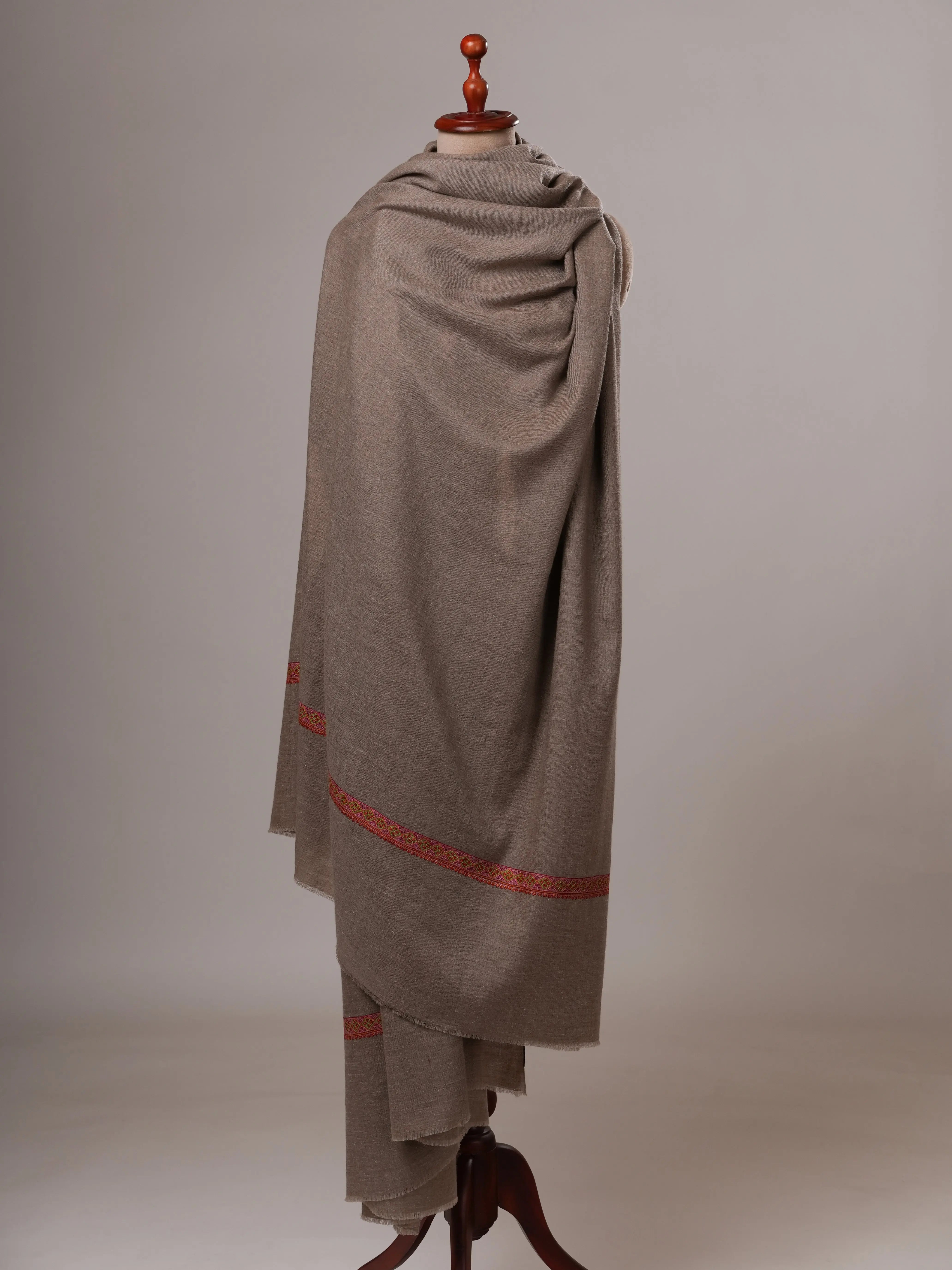 Oversized Natural Grey Hashia Embroidered Baby Soft Pashmina Wrap Shahkaar