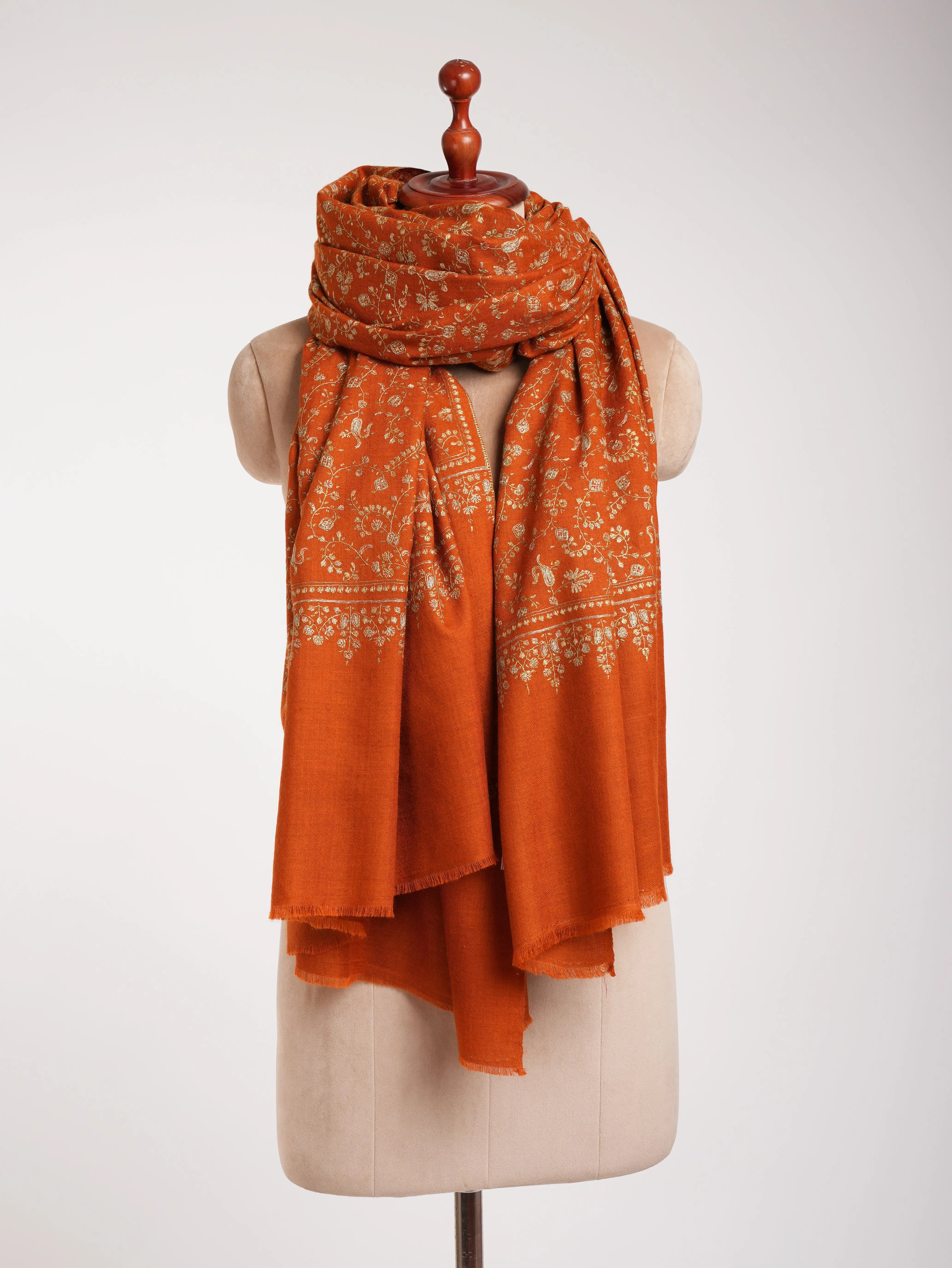 Oversized Rust Sozni Embroidered Indian Pashmina Wrap Shahkaar