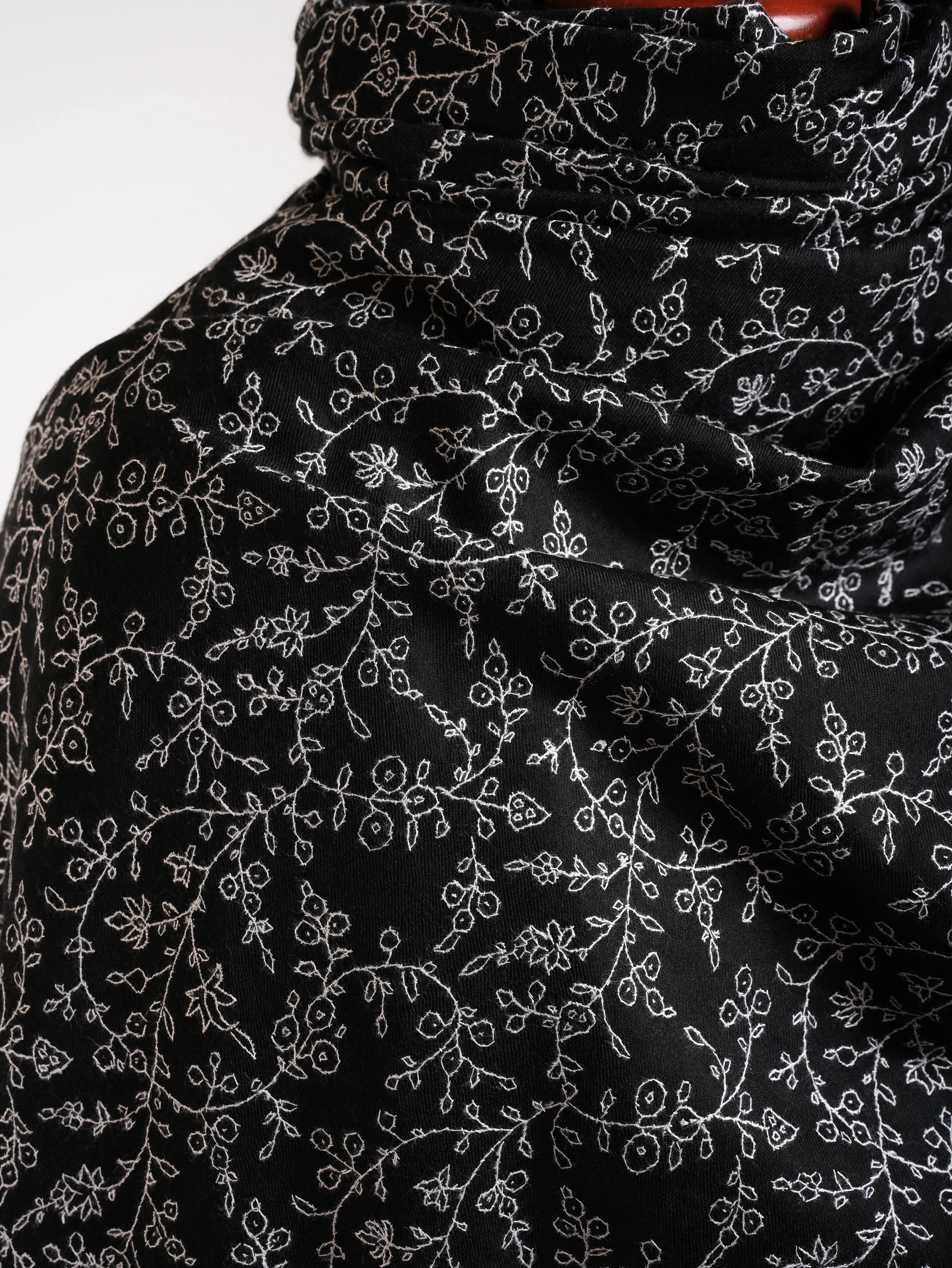 Oversized Sozni Embroidered Black Indian Pashmina Wrap Shahkaar