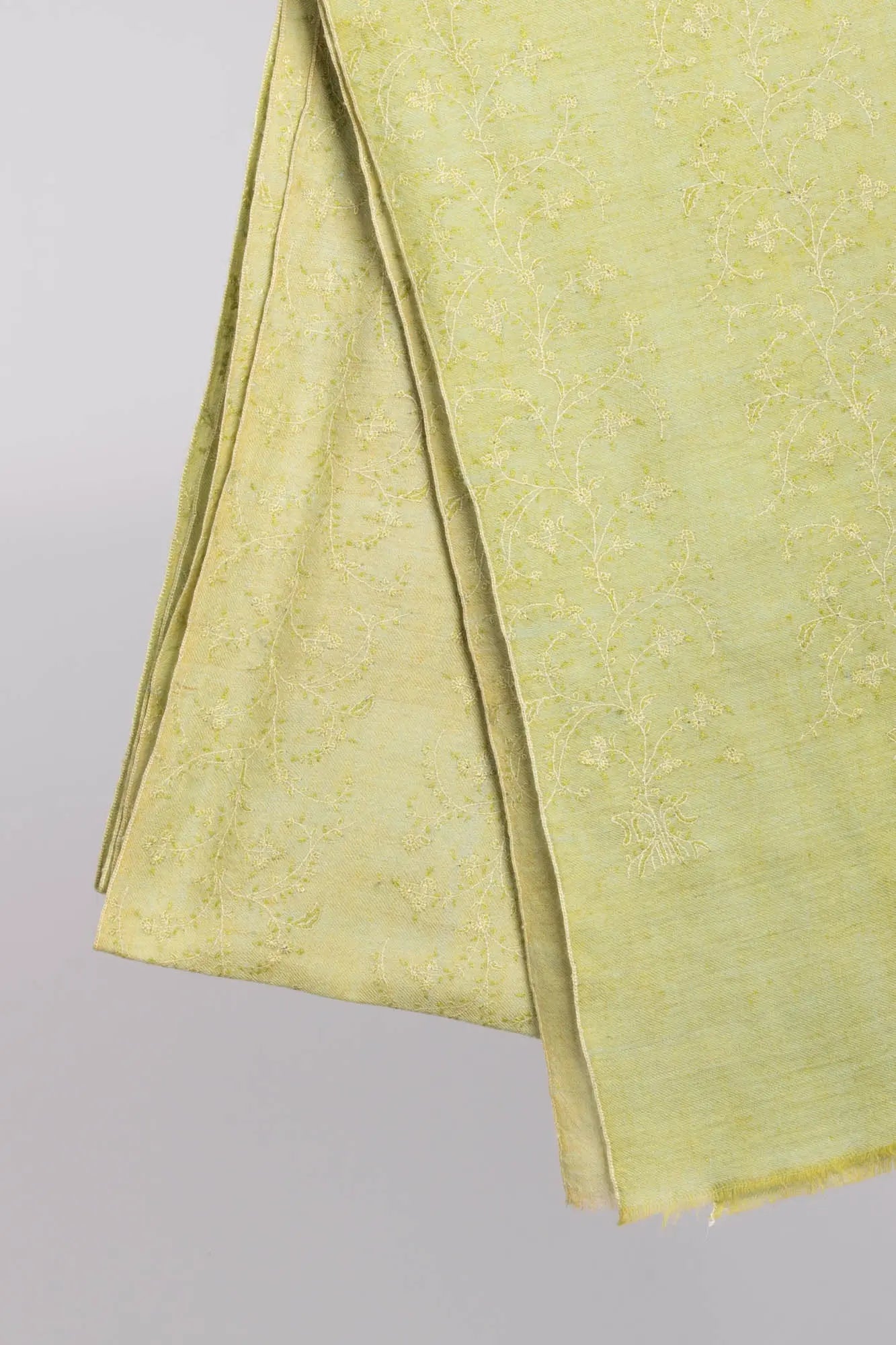 Pale Lime Yellow and Blue Kashmiri Pashmina Shawl - WAIMEA Shahkaar