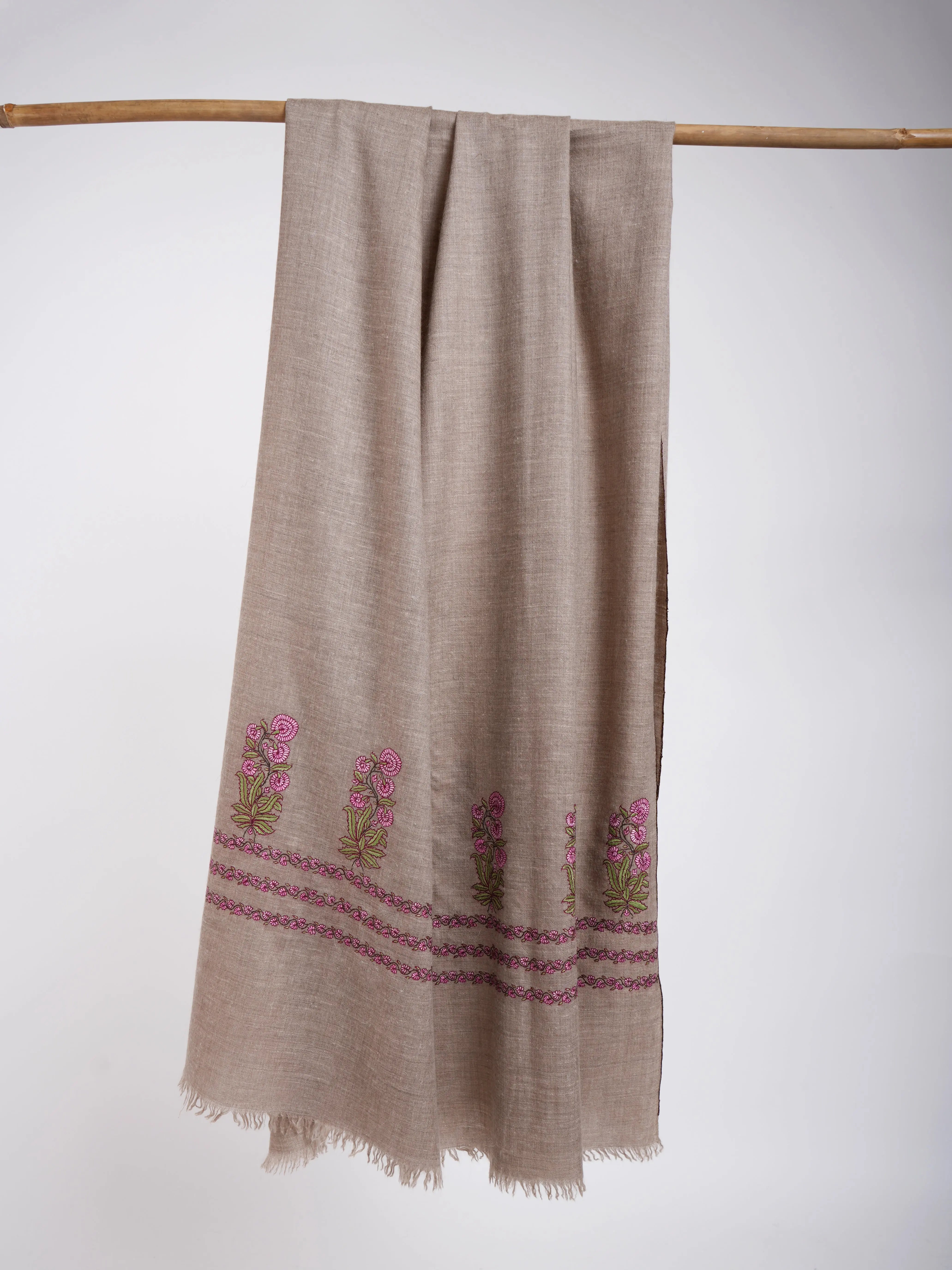 Palla Dar Mughal Motif Pashmina Shawl Gray Shahkaar