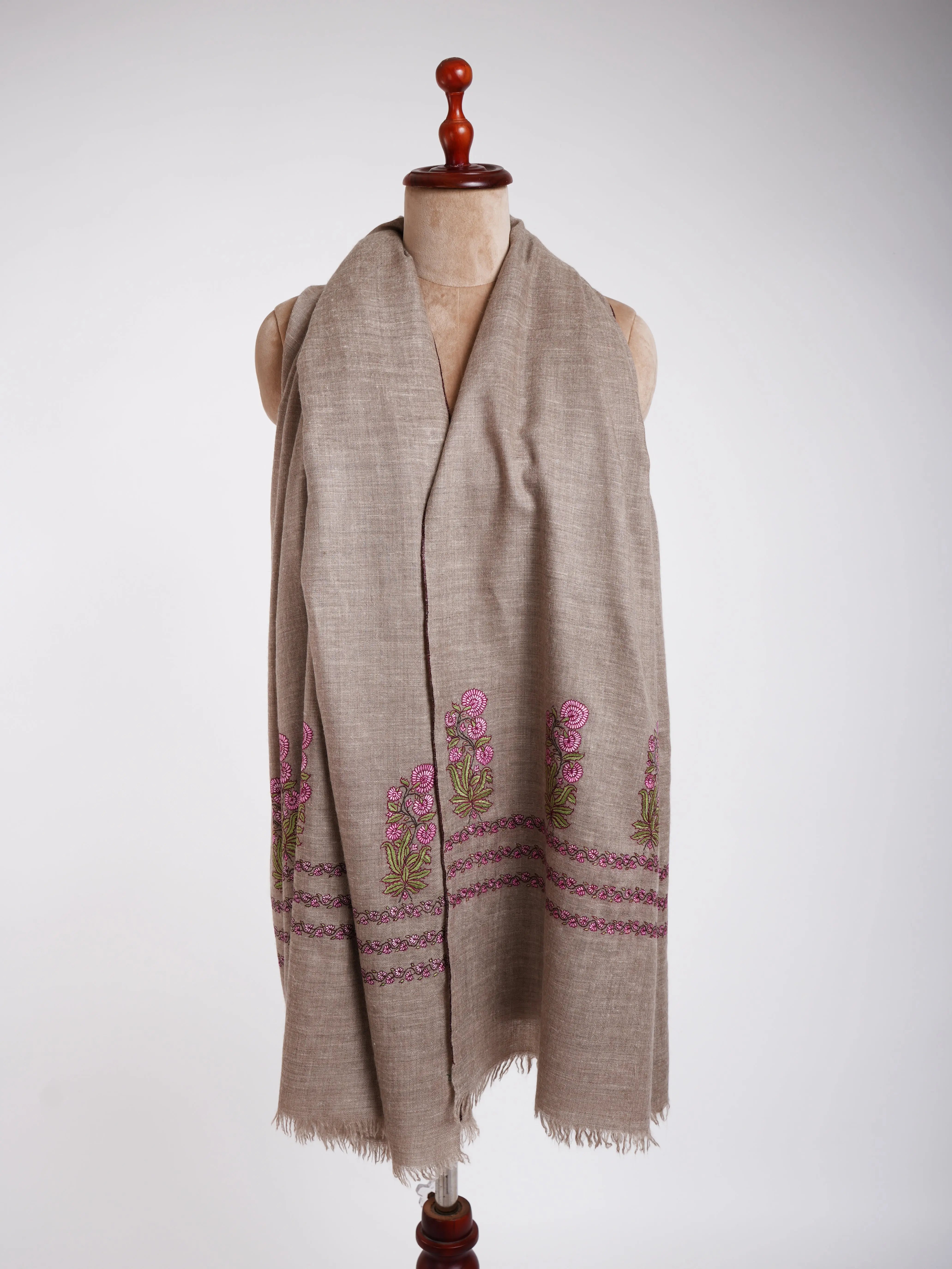 Palla Dar Mughal Motif Pashmina Shawl Gray Shahkaar