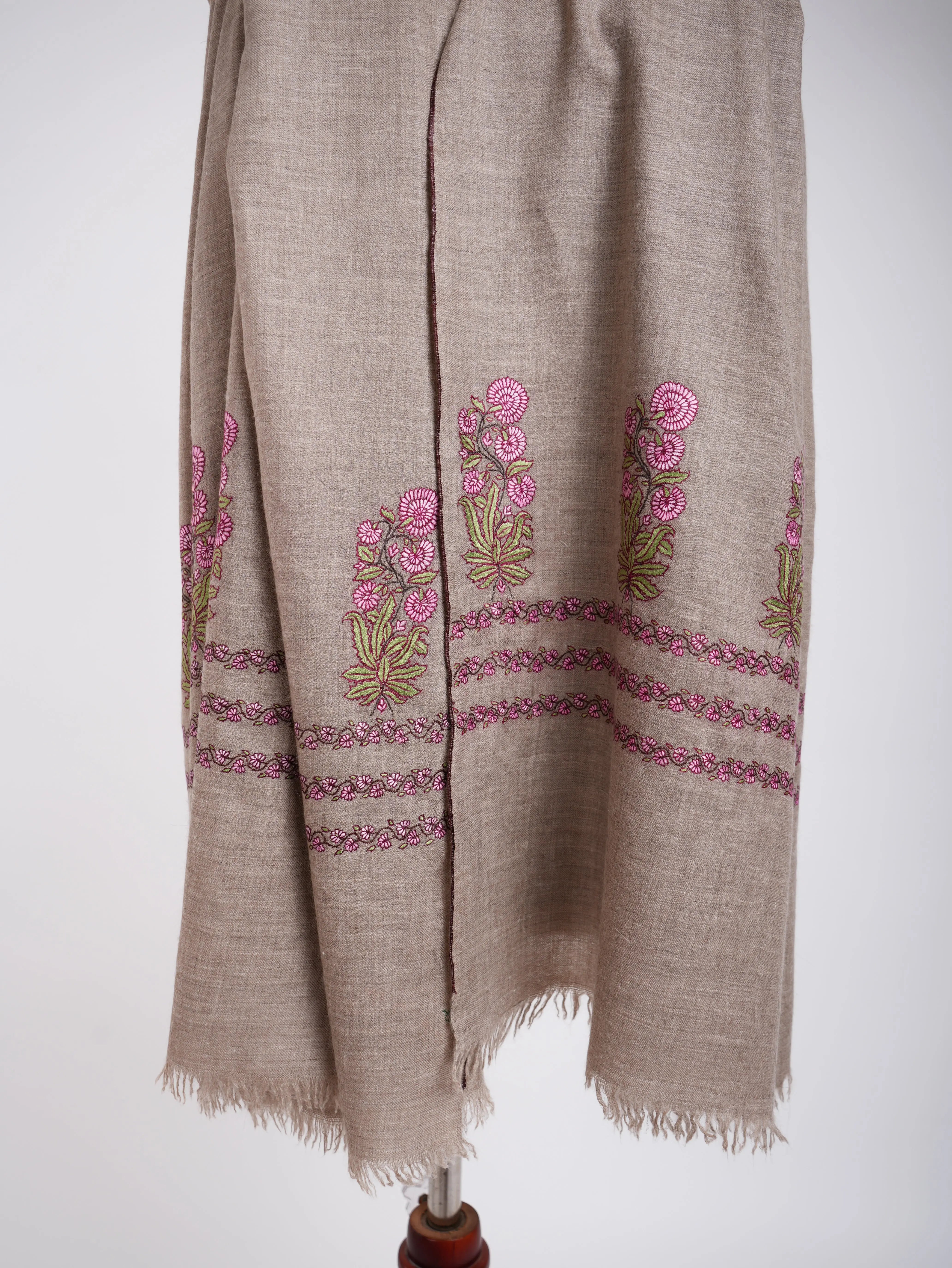 Palla Dar Mughal Motif Pashmina Shawl Gray Shahkaar