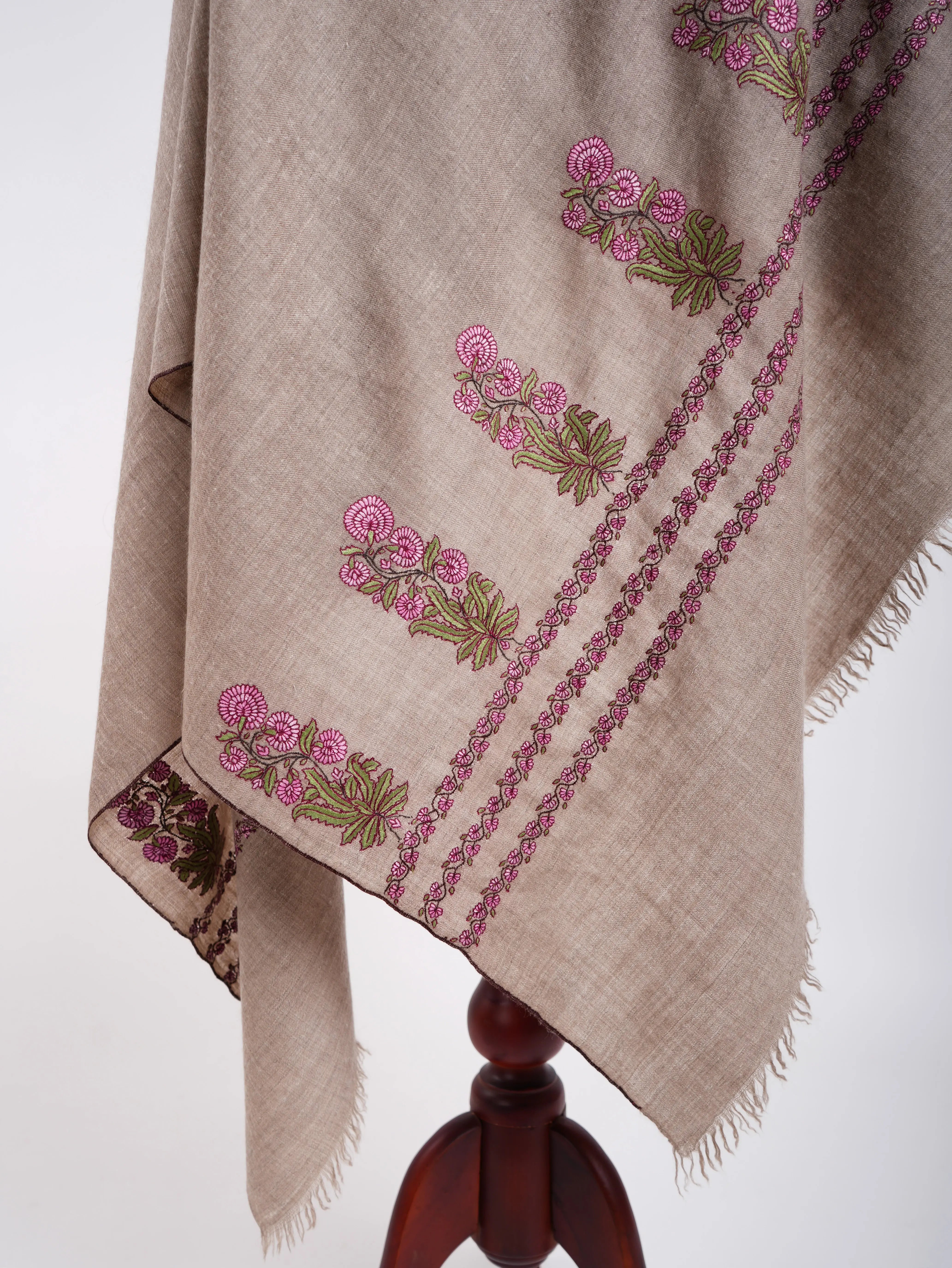 Palla Dar Mughal Motif Pashmina Shawl Gray Shahkaar