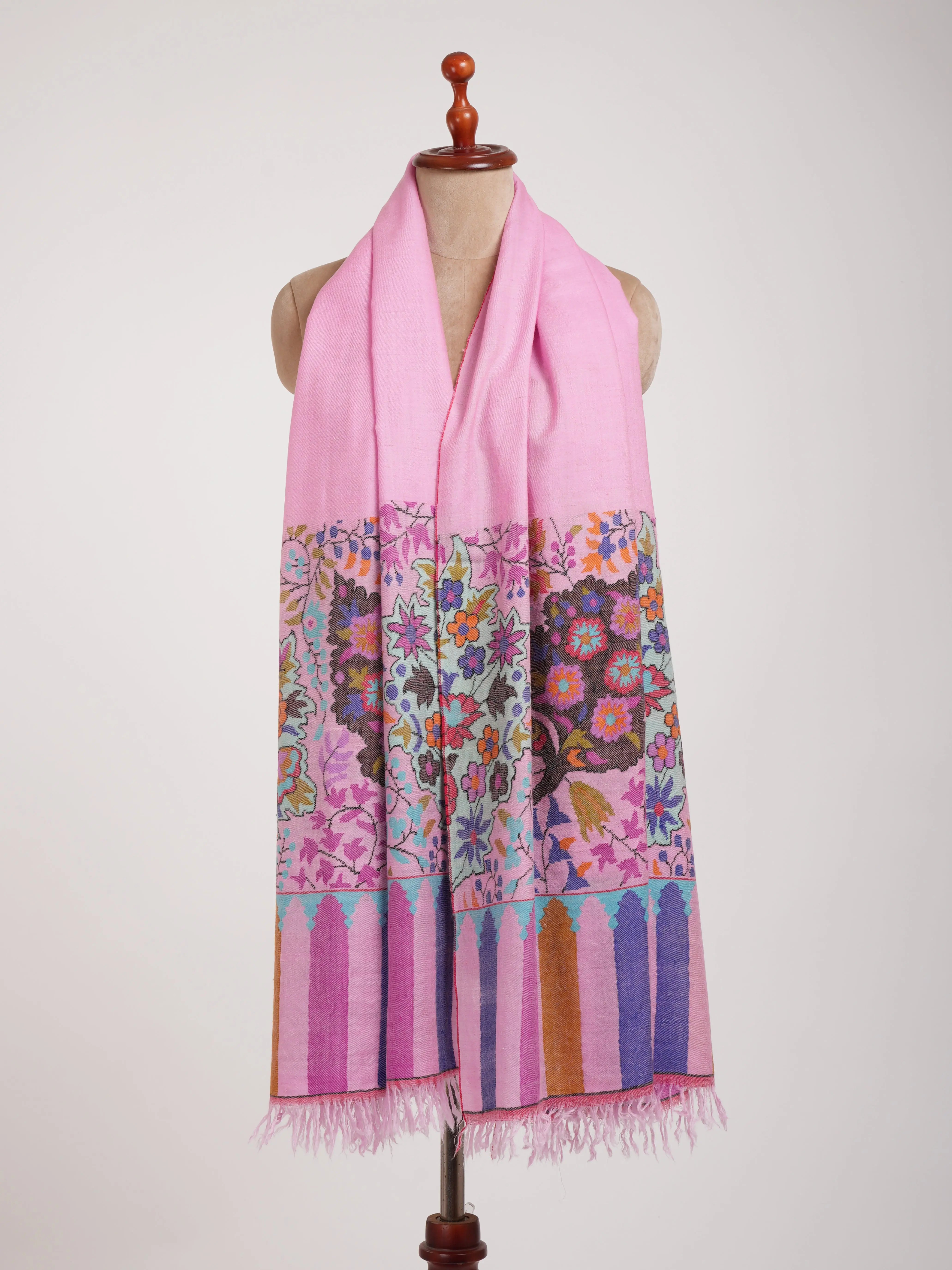 Palla Motif Handwoven Kashmiri Pink Kani Pashmina Shawl Shahkaar