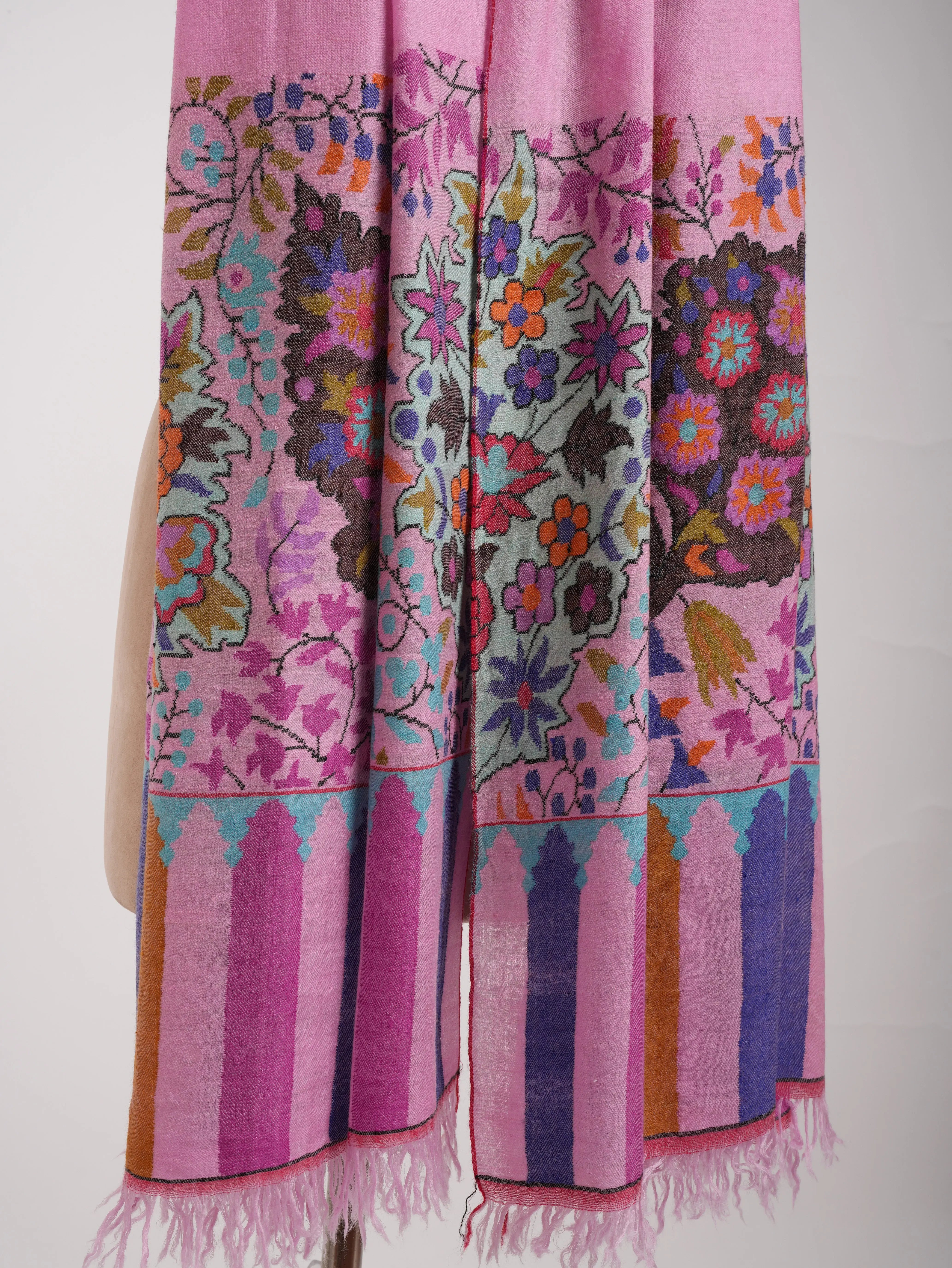 Palla Motif Handwoven Kashmiri Pink Kani Pashmina Shawl Shahkaar
