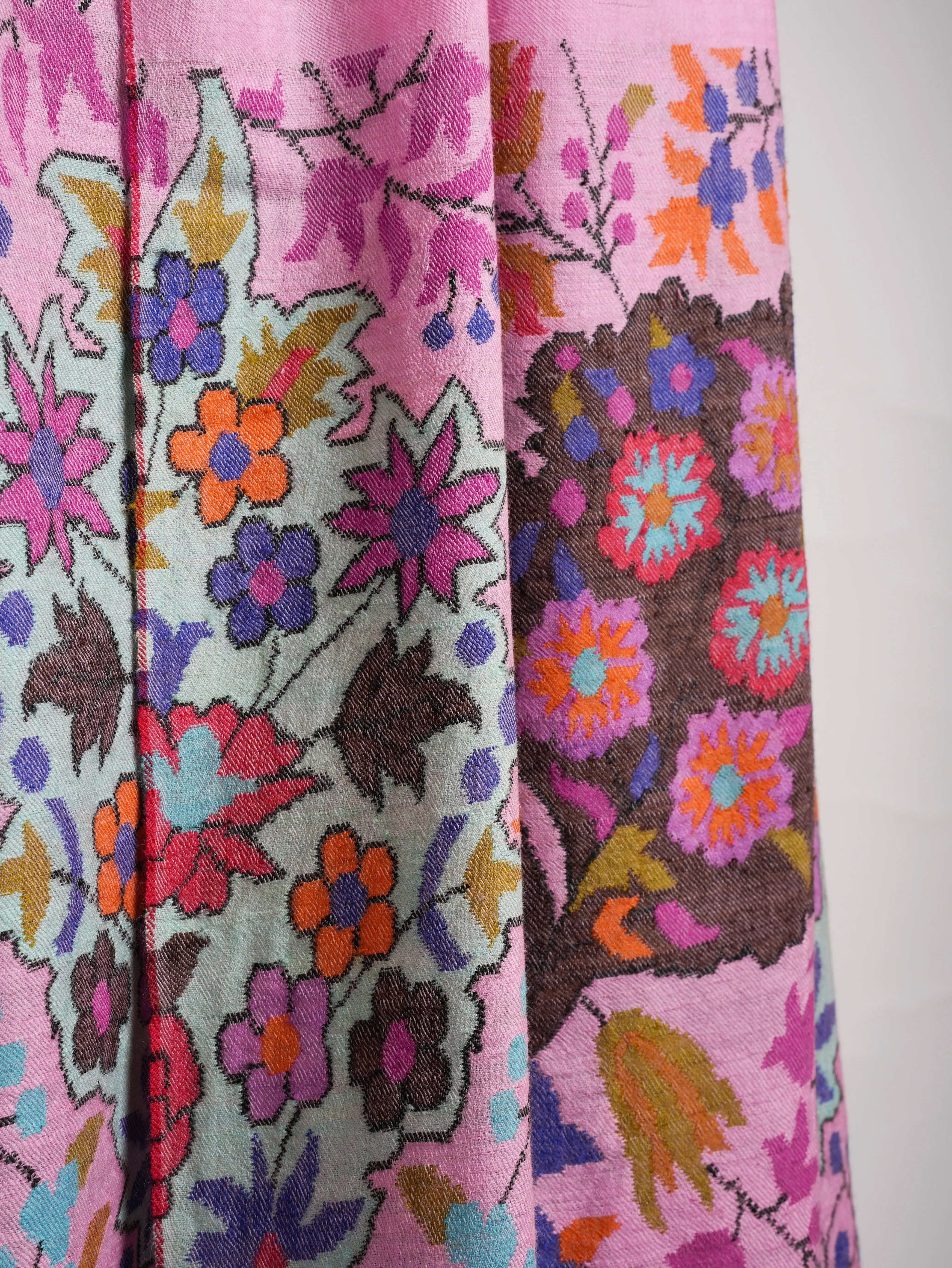 Palla Motif Handwoven Kashmiri Pink Kani Pashmina Shawl Shahkaar