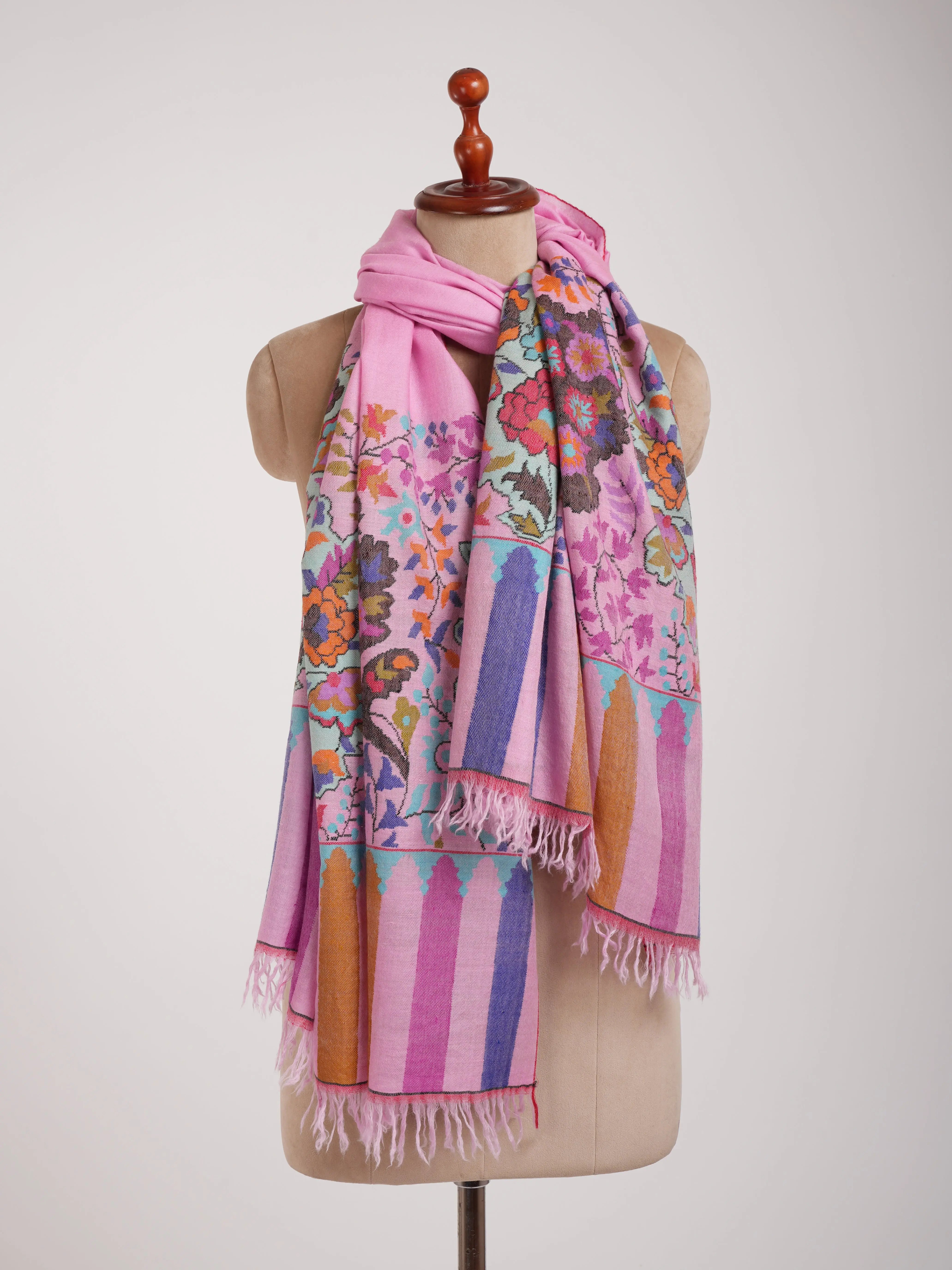 Palla Motif Handwoven Kashmiri Pink Kani Pashmina Shawl Shahkaar