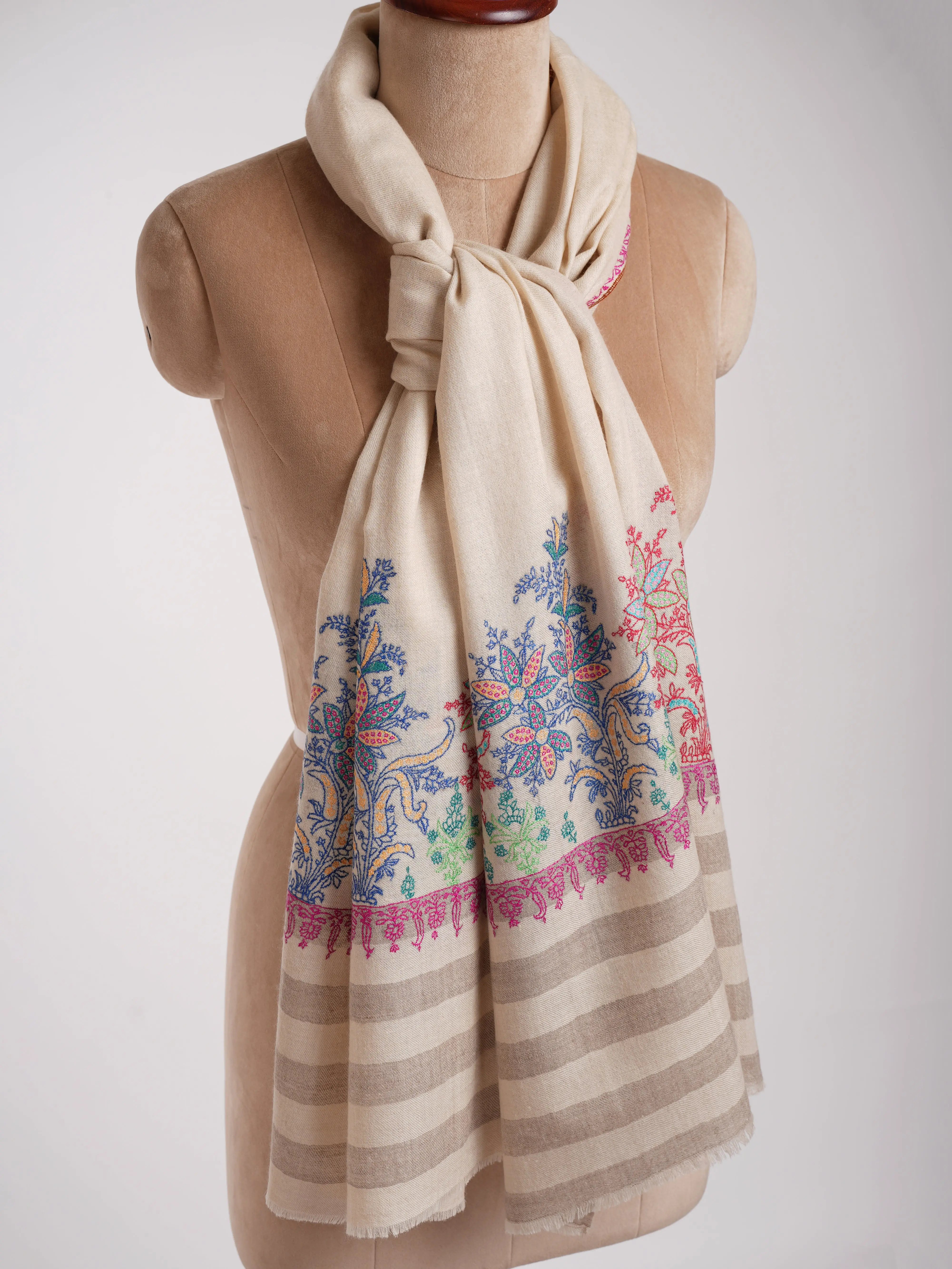 Palla Sozni Embroidered Indian Cashmere Stole Shahkaar