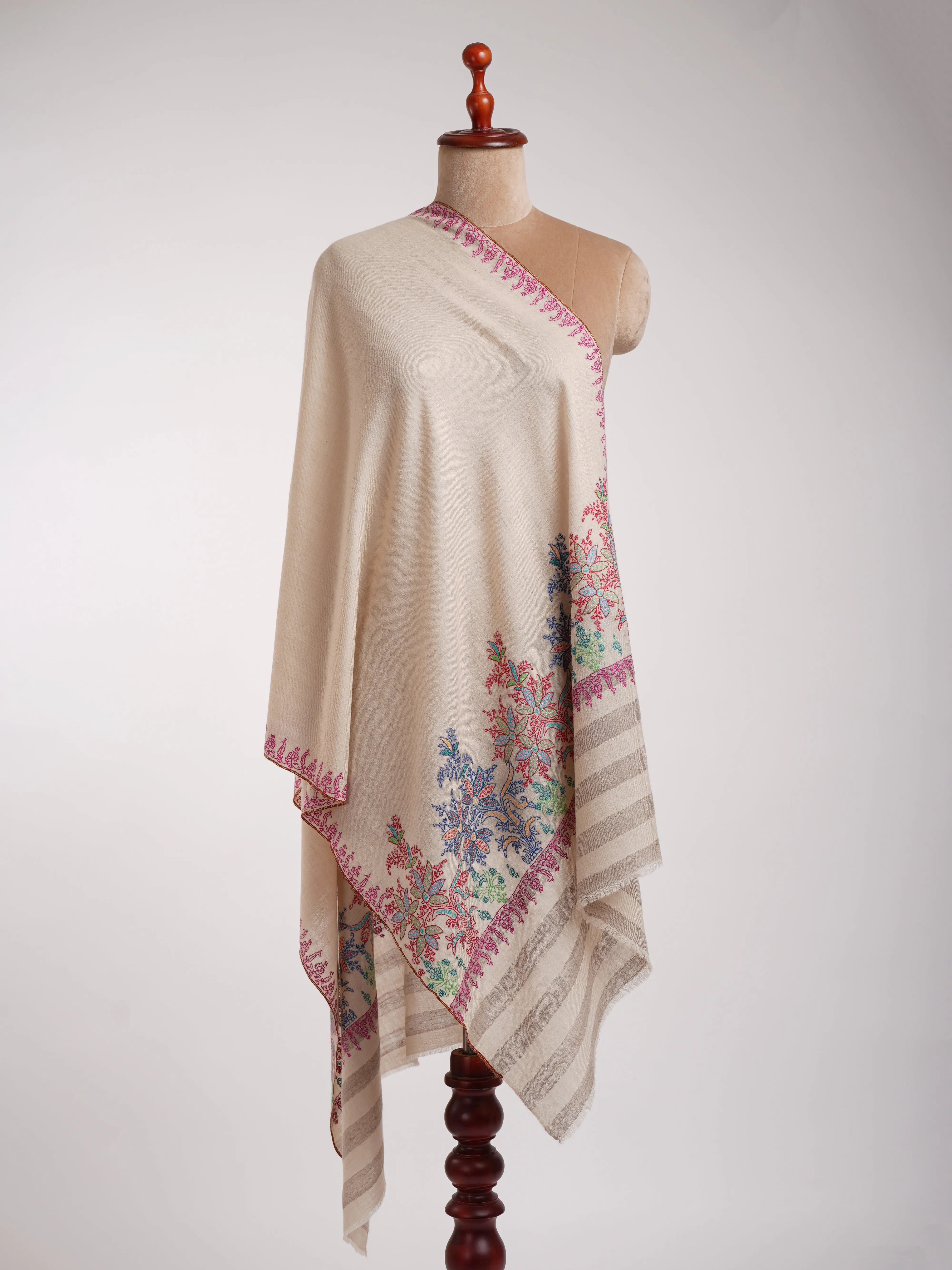Palla Sozni Embroidered Indian Cashmere Stole Shahkaar