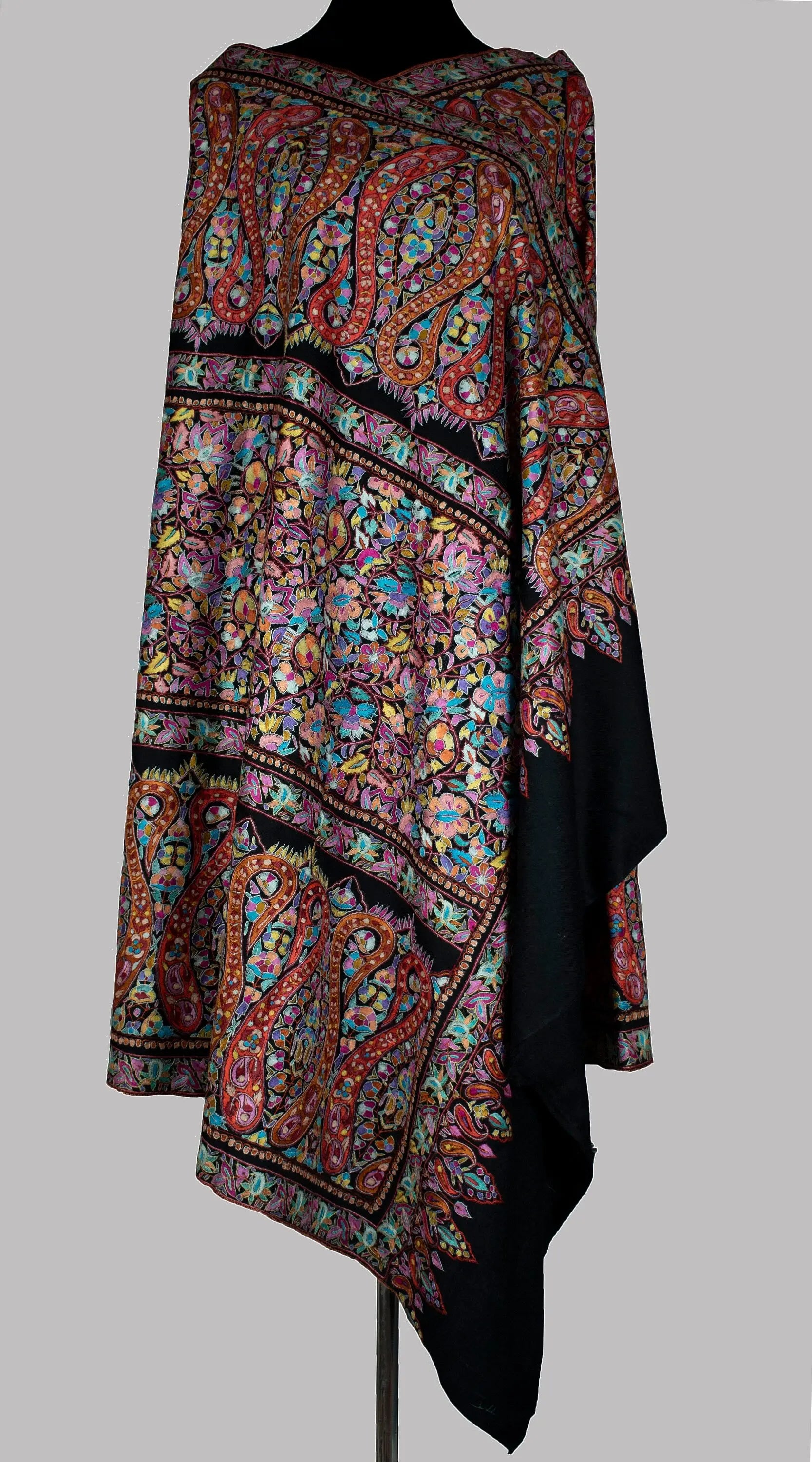 Paper Machie Pure Pashmina/Cashmere Shawl/Wrap, Handwoven on Hand loom & Hand Embroided in Kashmir, Luxury, Masterpiece. Shahkaar