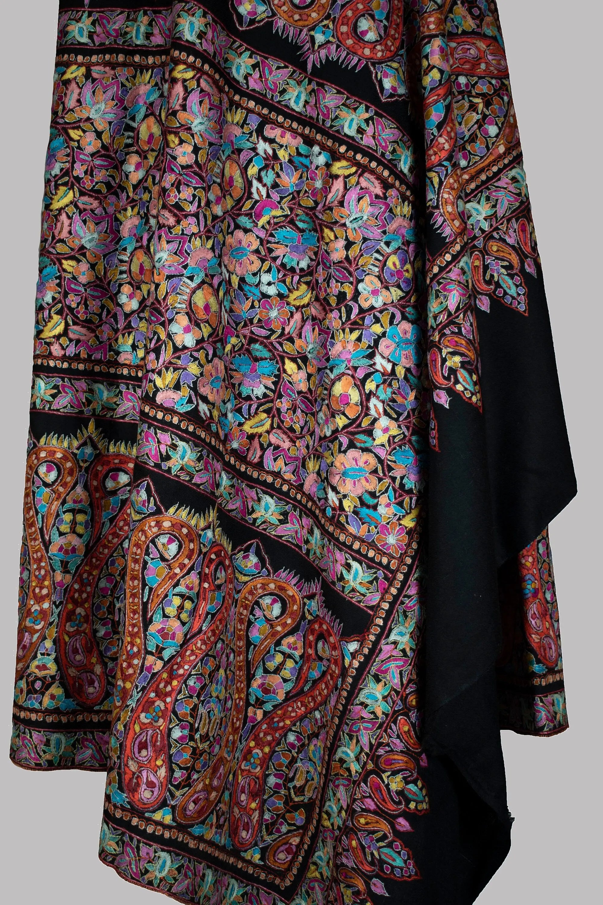 Paper Machie Pure Pashmina/Cashmere Shawl/Wrap, Handwoven on Hand loom & Hand Embroided in Kashmir, Luxury, Masterpiece. Shahkaar