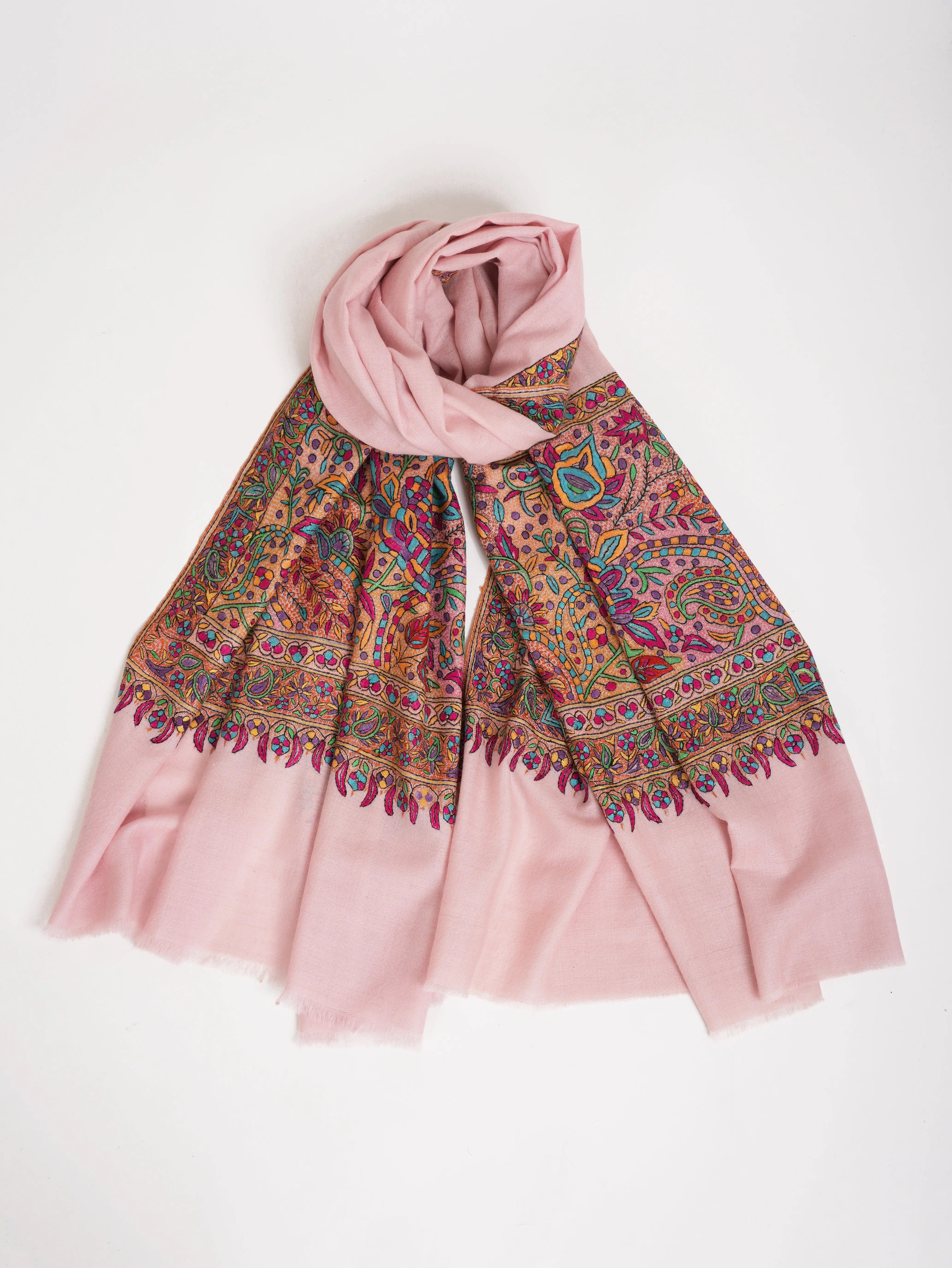 Papermachie Palla Embroidered Pink Pashmina Shawl Shahkaar