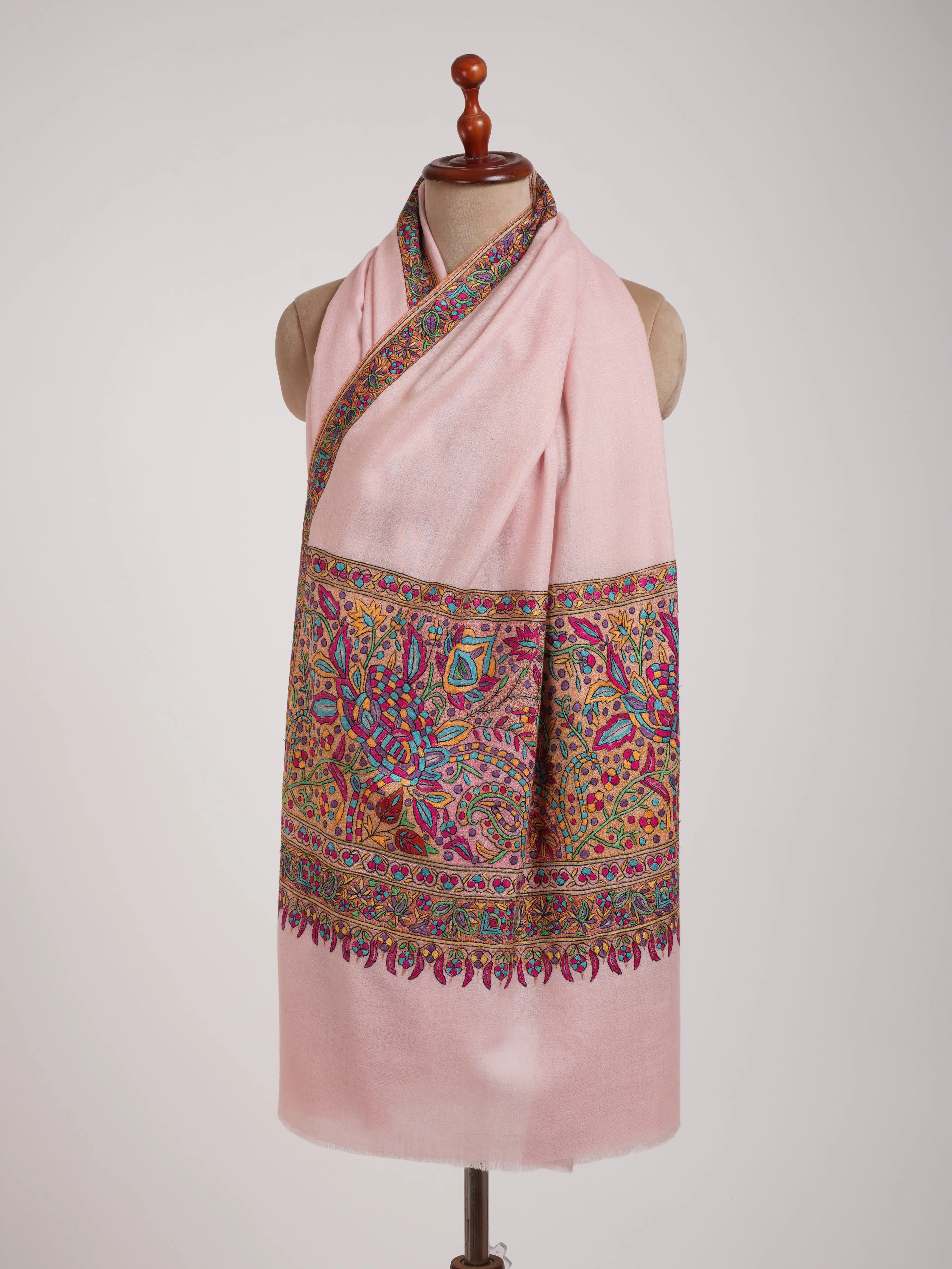 Papermachie Palla Embroidered Pink Pashmina Shawl Shahkaar