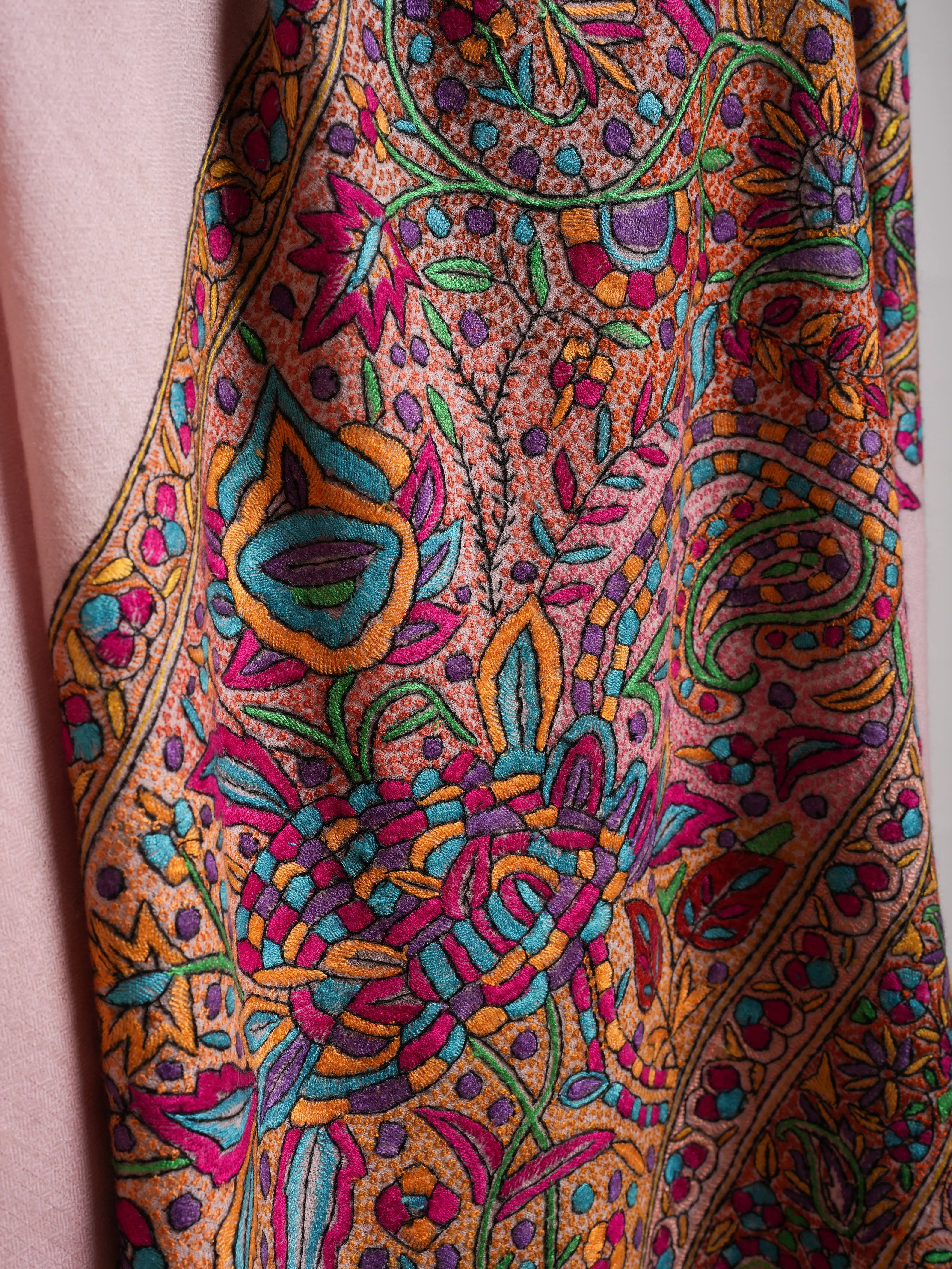 Papermachie Palla Embroidered Pink Pashmina Shawl Shahkaar