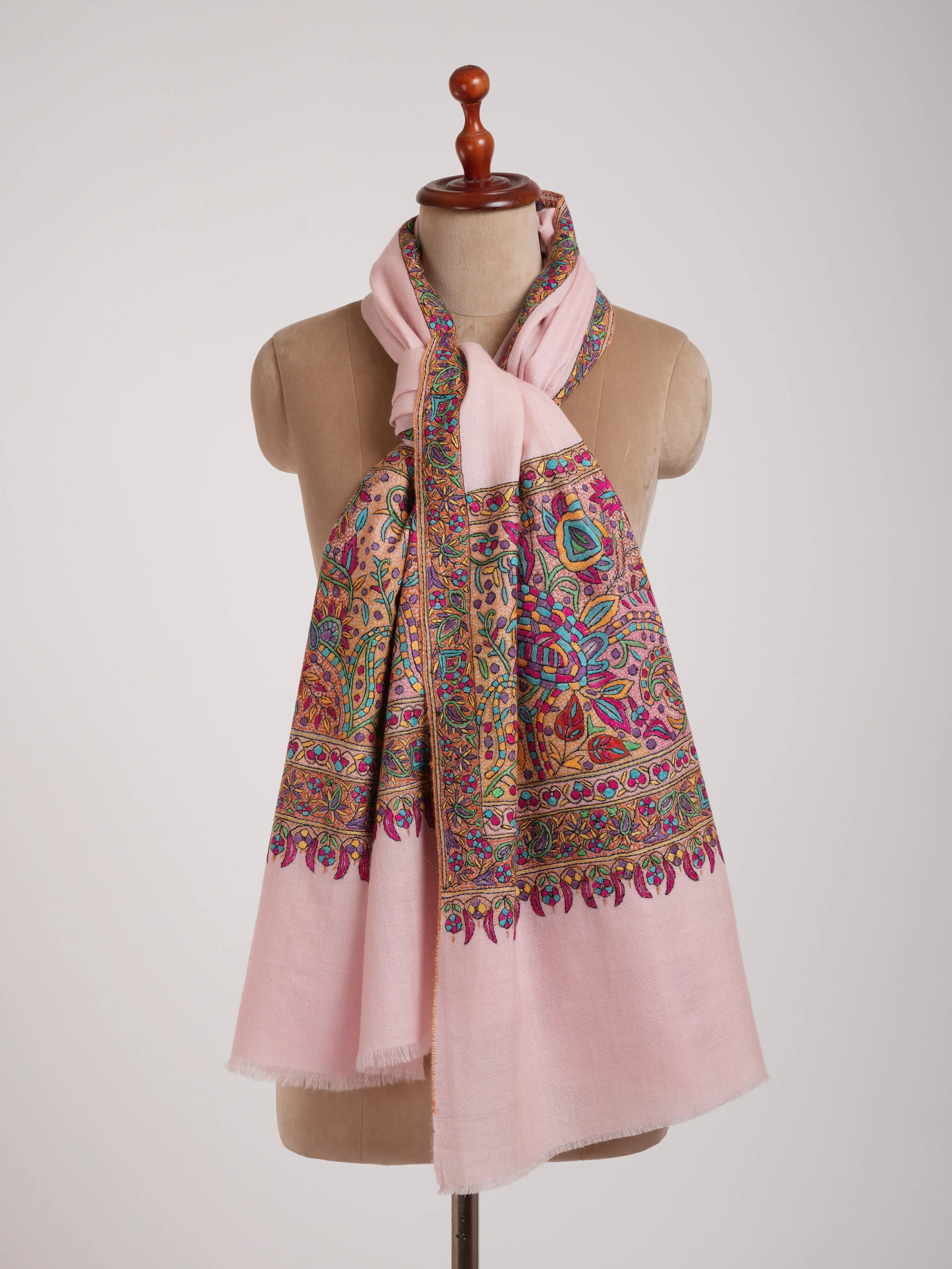 Papermachie Palla Embroidered Pink Pashmina Shawl Shahkaar
