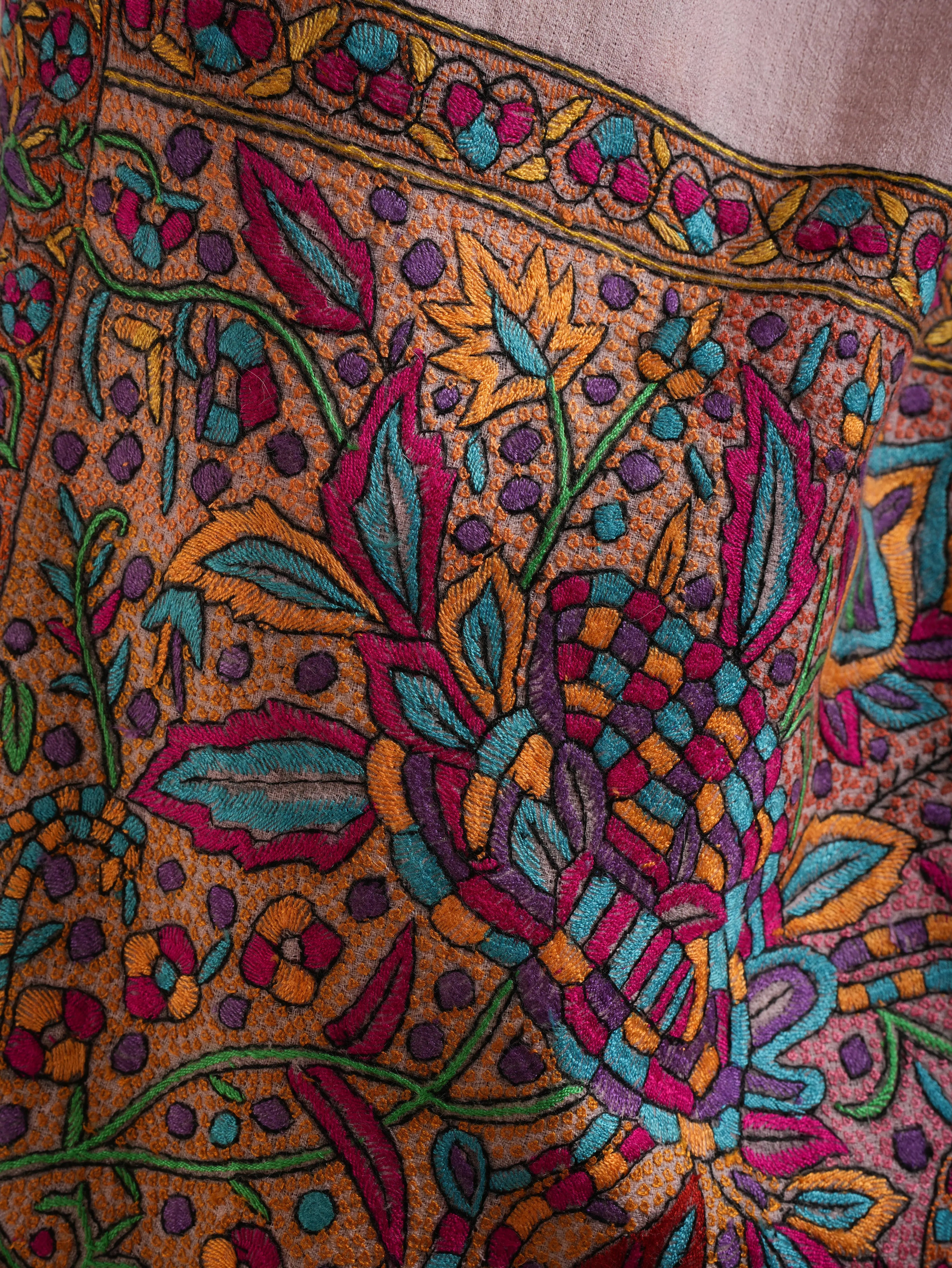 Papermachie Palla Embroidered Pink Pashmina Shawl Shahkaar
