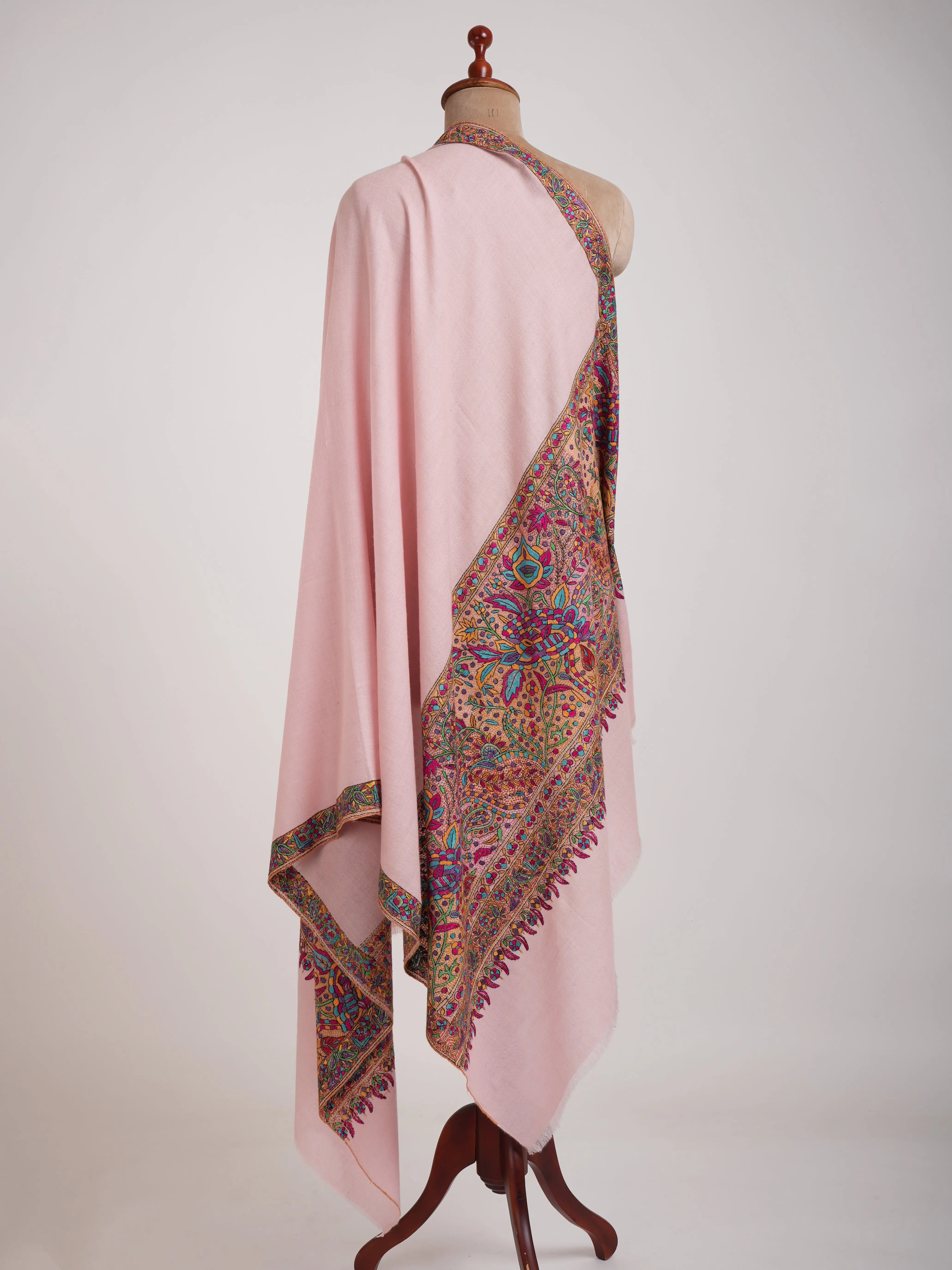 Papermachie Palla Embroidered Pink Pashmina Shawl Shahkaar