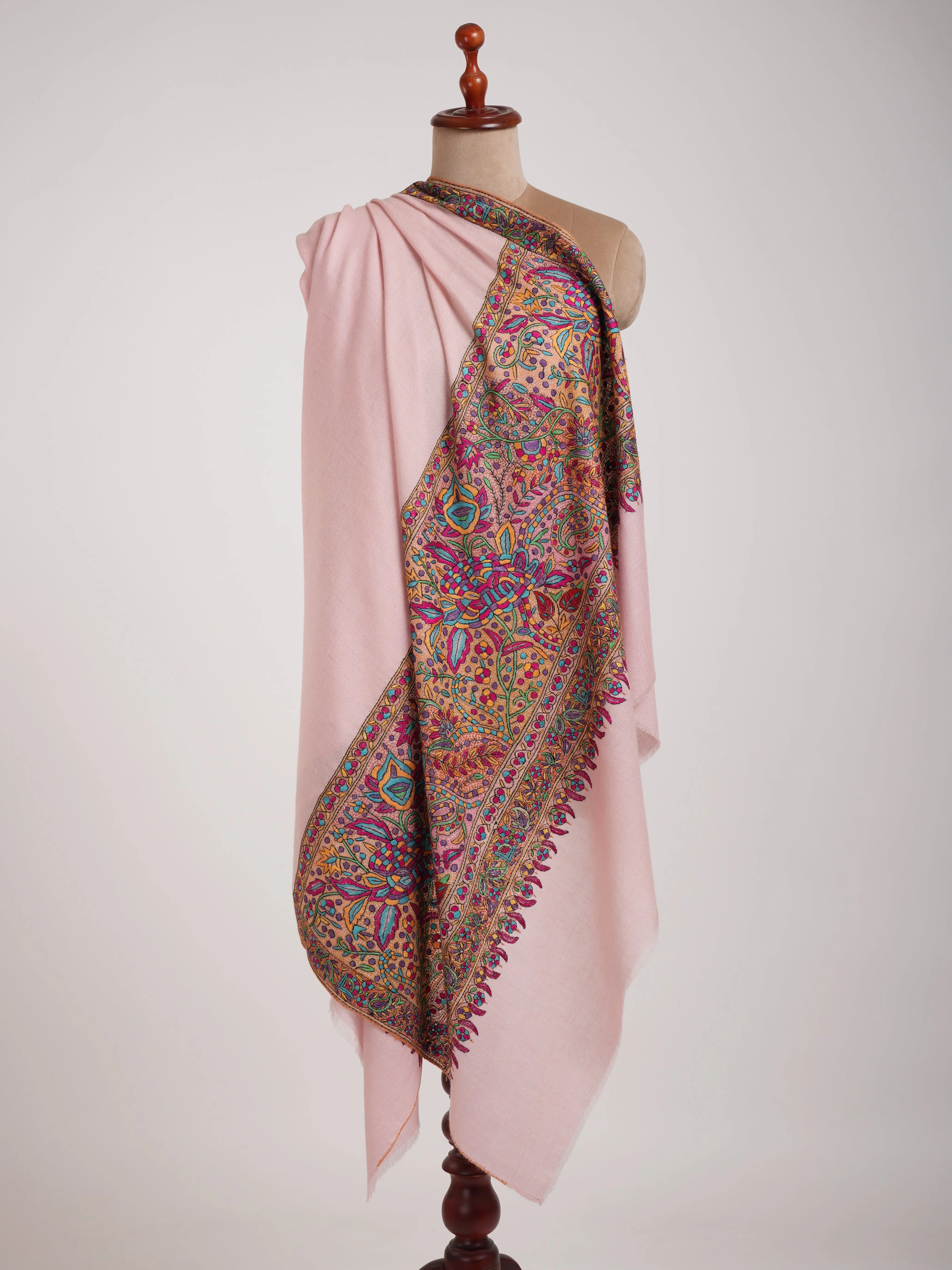 Papermachie Palla Embroidered Pink Pashmina Shawl Shahkaar
