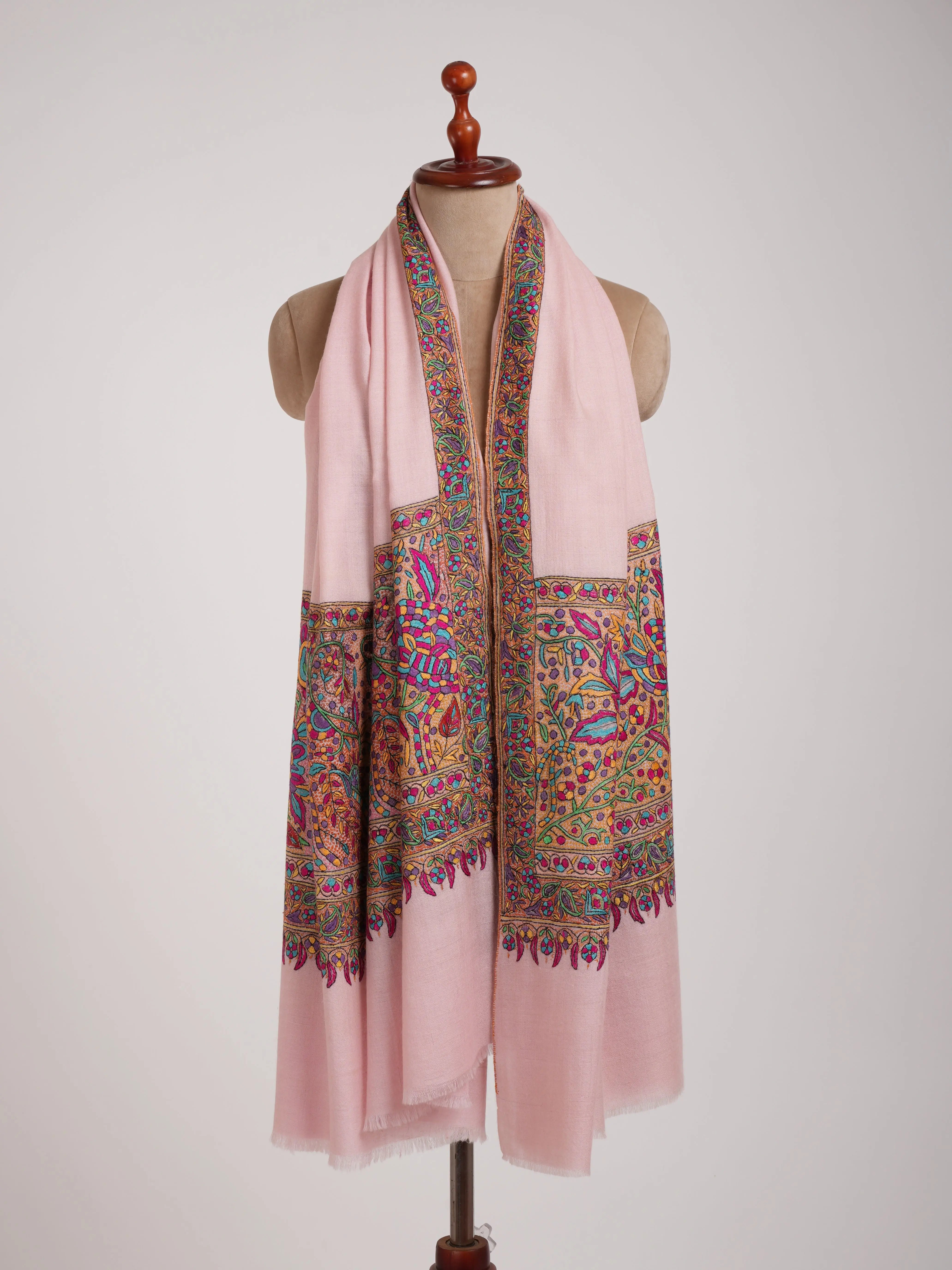 Papermachie Palla Embroidered Pink Pashmina Shawl Shahkaar