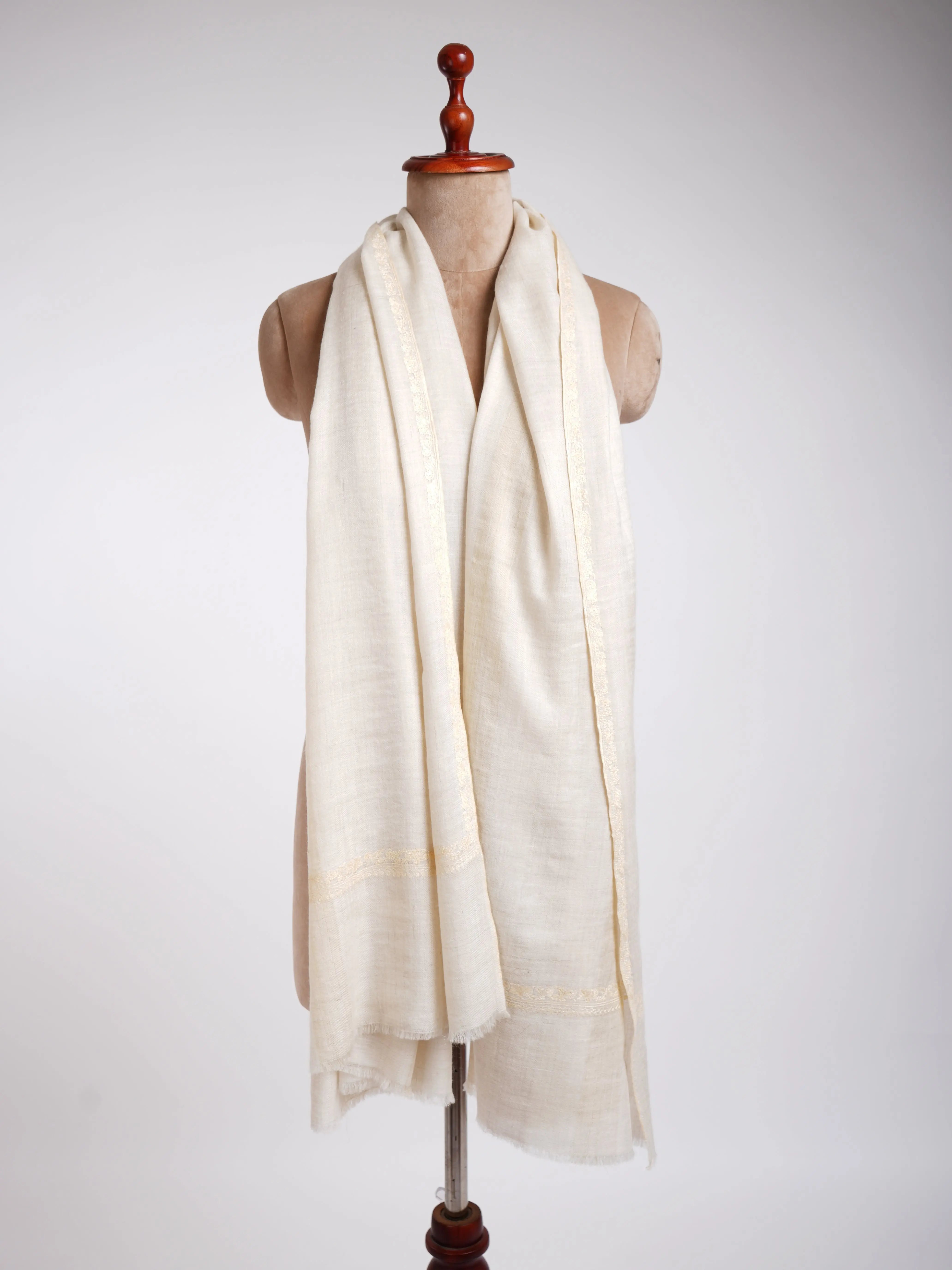 Pastel Bail Sozni Embroidery Pashmina Shawl Ivory Shahkaar